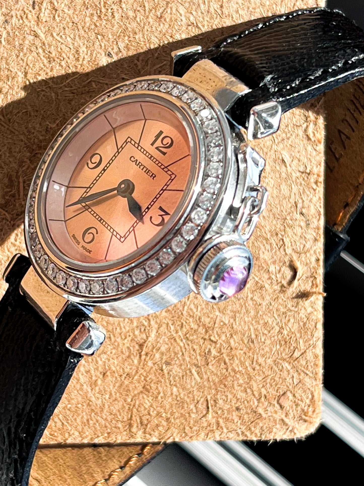 CARTIER PASHA DE CARTIER DIAMOND BEZEL PINK DIAL SWISS MADE QUARTZ PRELOVED WATCH