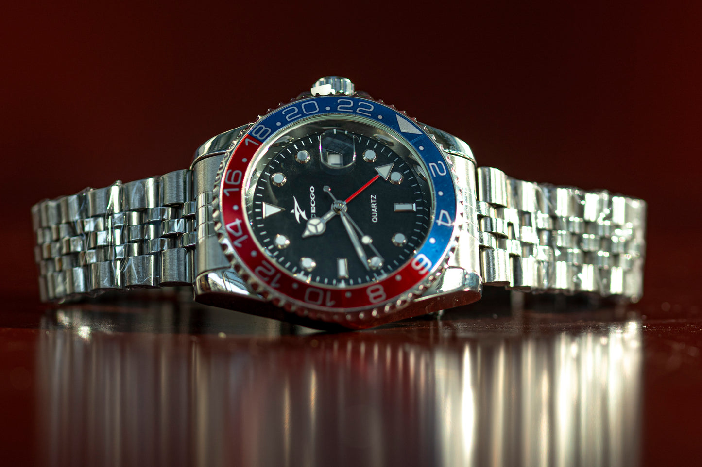 RICECGO STEEL QUARTZ FASHION GMT STYLE WATCH