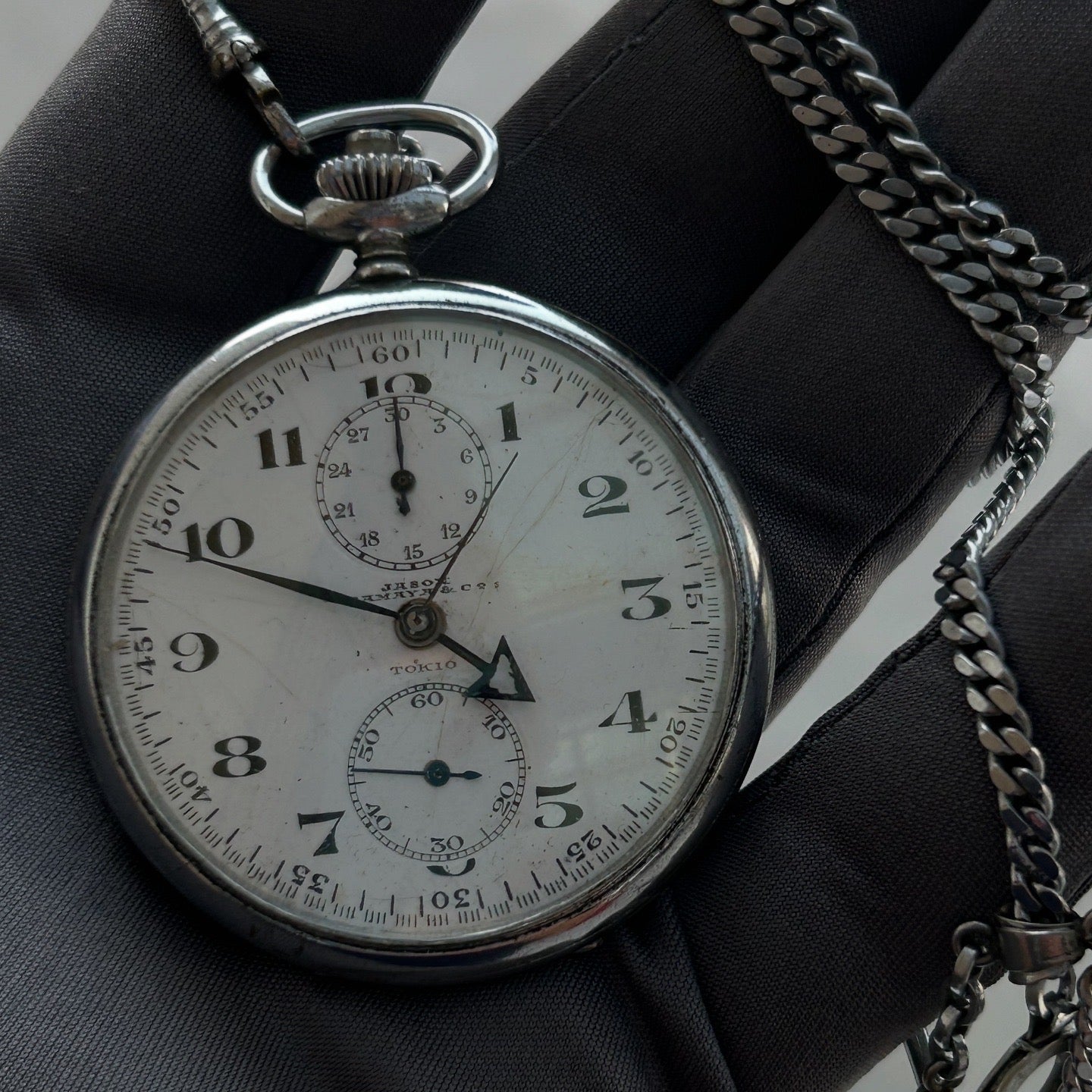 JASON TAMAYA TOKIO CHRONOGRAPH POCKET WATCH MANUAL WINDING JAPAN