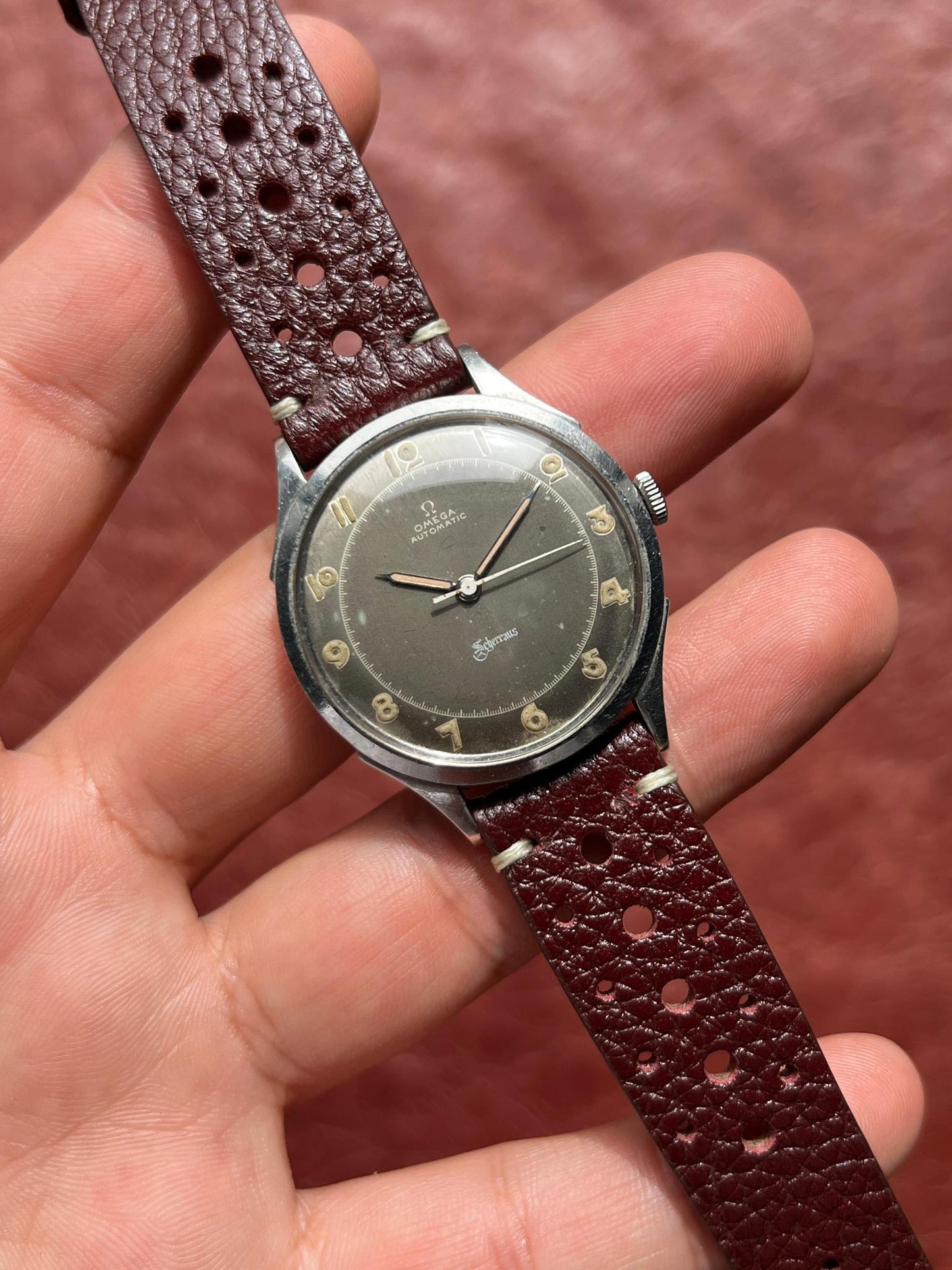 OMEGA SCHERRAUS AUTOMATIC BUMPER 28.10.RA BROWN DIAL SWISS