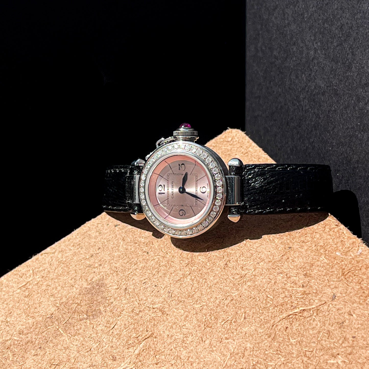 CARTIER PASHA DE CARTIER DIAMOND BEZEL PINK DIAL SWISS MADE QUARTZ PRELOVED WATCH