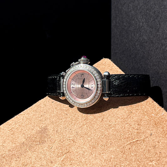 CARTIER PASHA DE CARTIER DIAMOND BEZEL PINK DIAL SWISS MADE QUARTZ PRELOVED WATCH