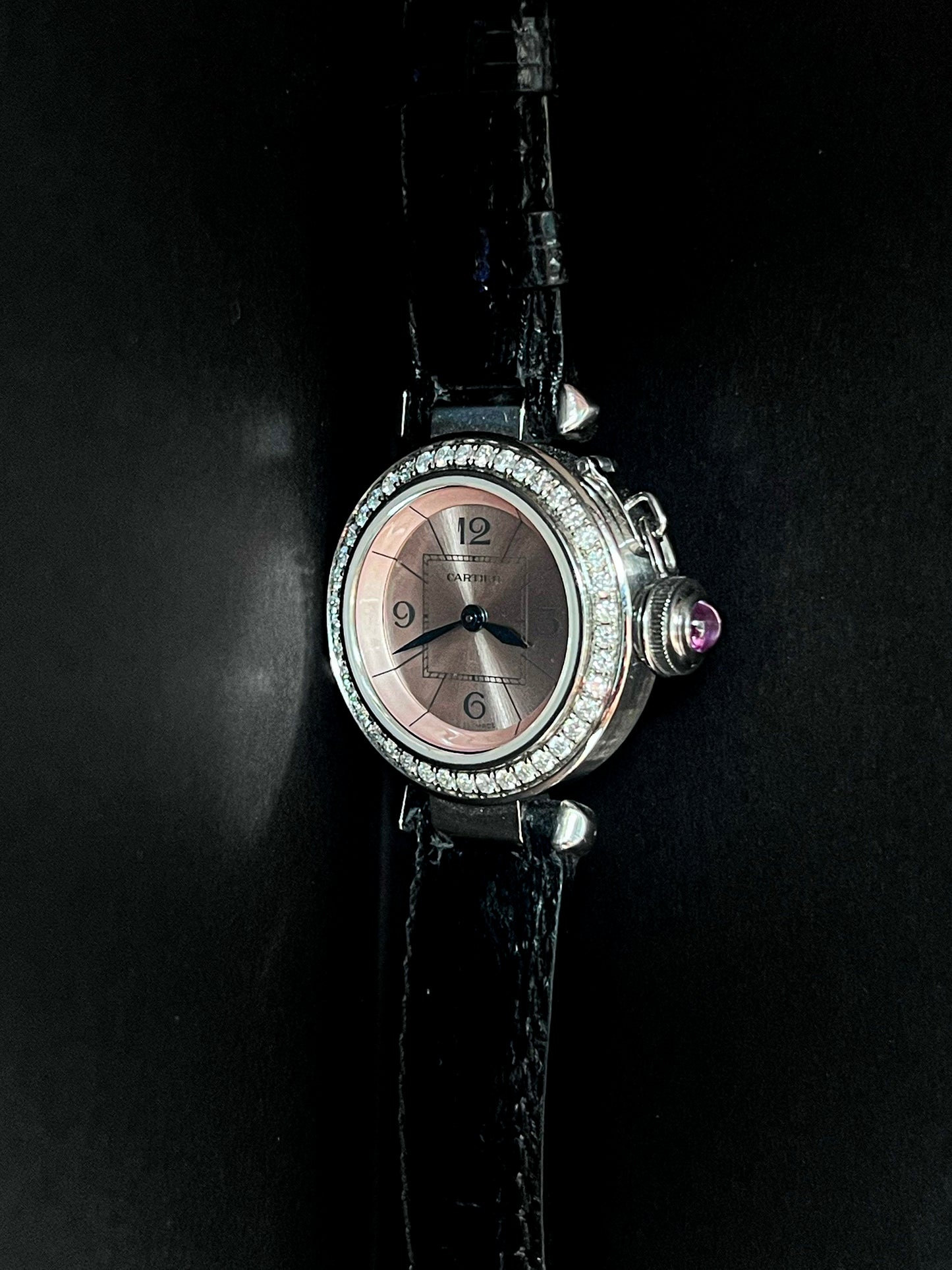 CARTIER PASHA DE CARTIER DIAMOND BEZEL PINK DIAL SWISS MADE QUARTZ PRELOVED WATCH