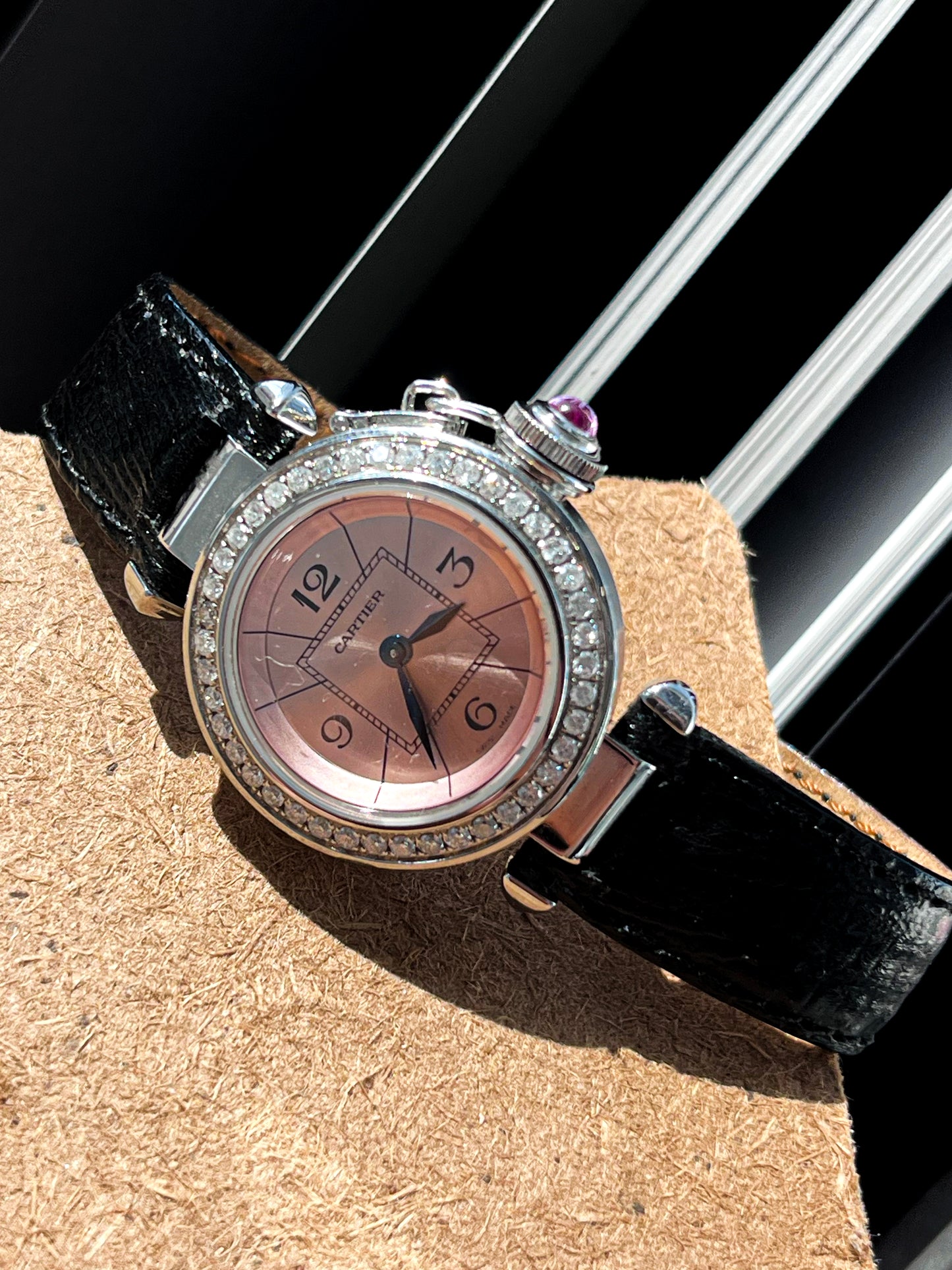 CARTIER PASHA DE CARTIER DIAMOND BEZEL PINK DIAL SWISS MADE QUARTZ PRELOVED WATCH