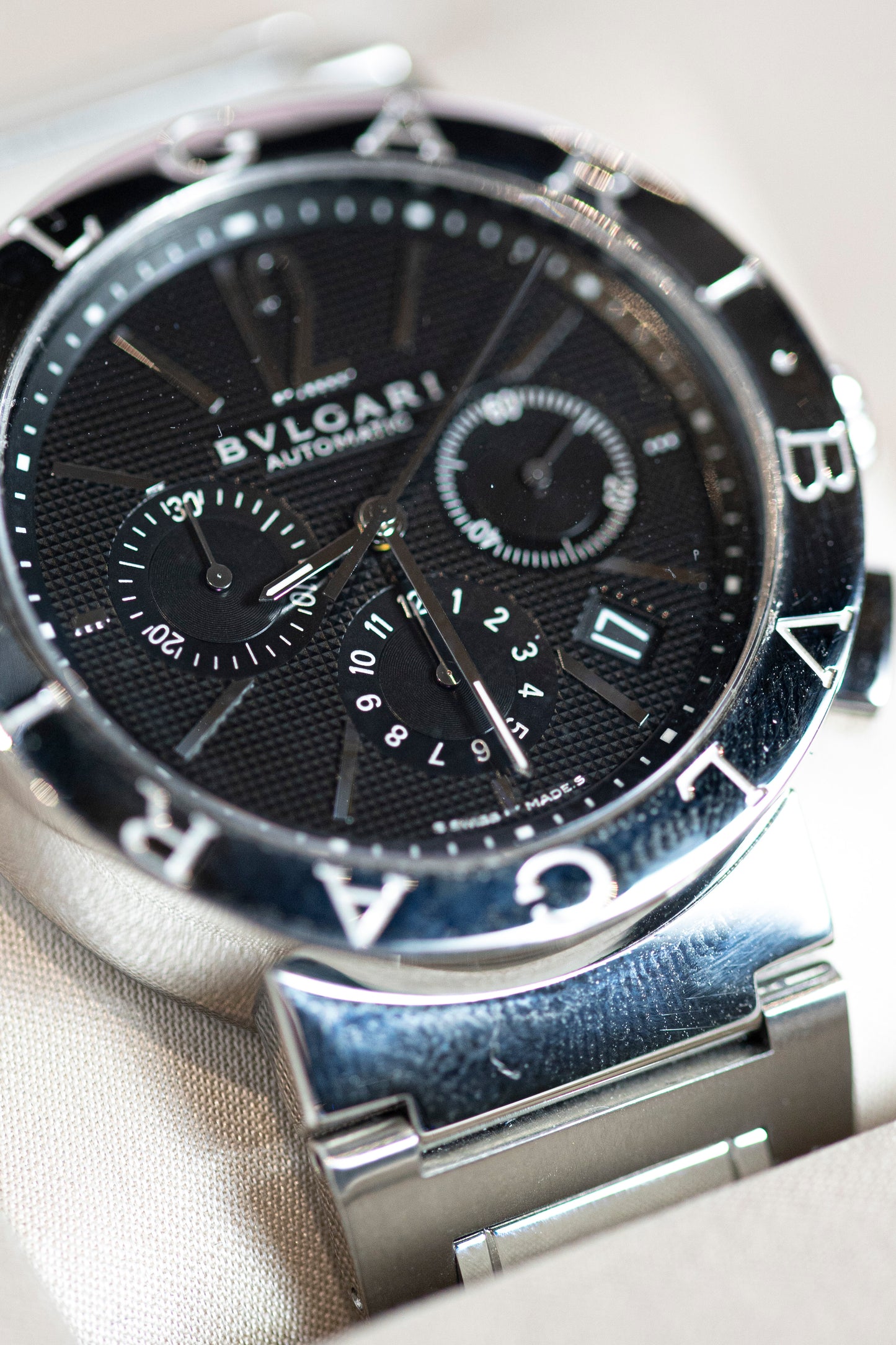 BVLGARI STEEL SWISS AUTOMATIC CHRONOGRAPH PRELOVED FULL SET WATCH