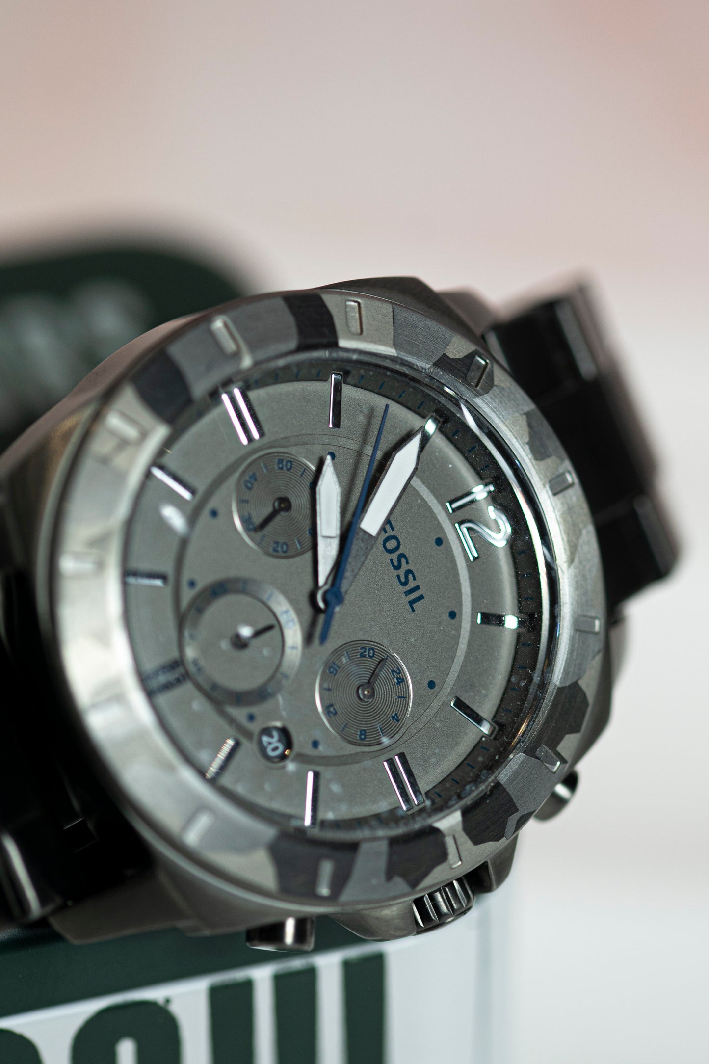 FOSSIL GUNMETAL CHRONOGRAPH STEEL QUARTZ PRELOVED NEVER WORN WATCH JAPAN