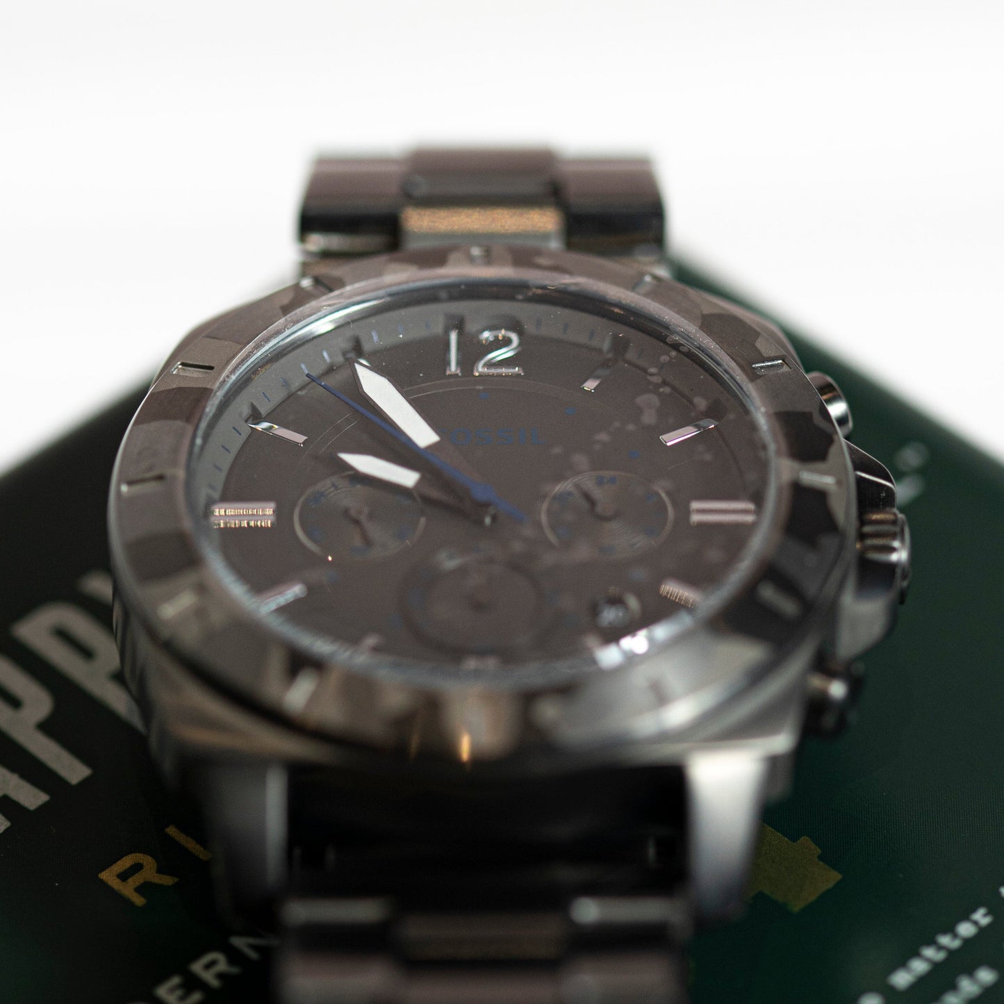 FOSSIL GUNMETAL CHRONOGRAPH STEEL QUARTZ PRELOVED NEVER WORN WATCH JAPAN