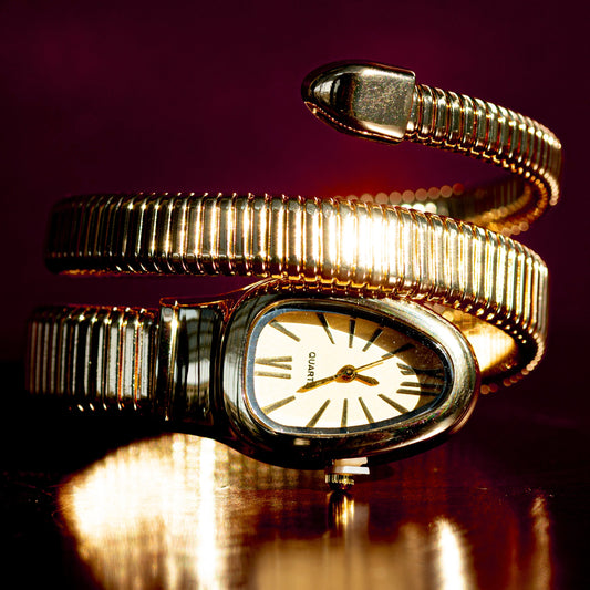 GOLD PLATED QUARTZ BRAND NEW SNAKE FASHION BANGLE WATCH