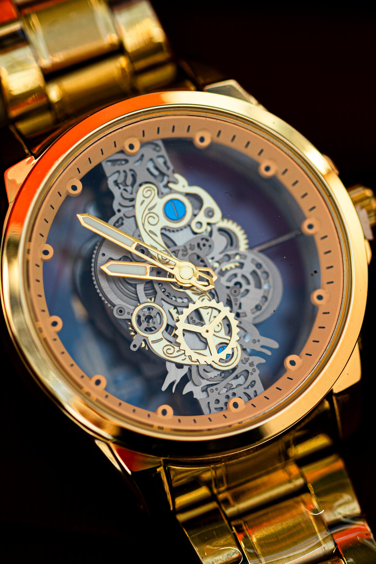 GOLD PLATED AUTOMATIC FASHION SKELETON WATCH