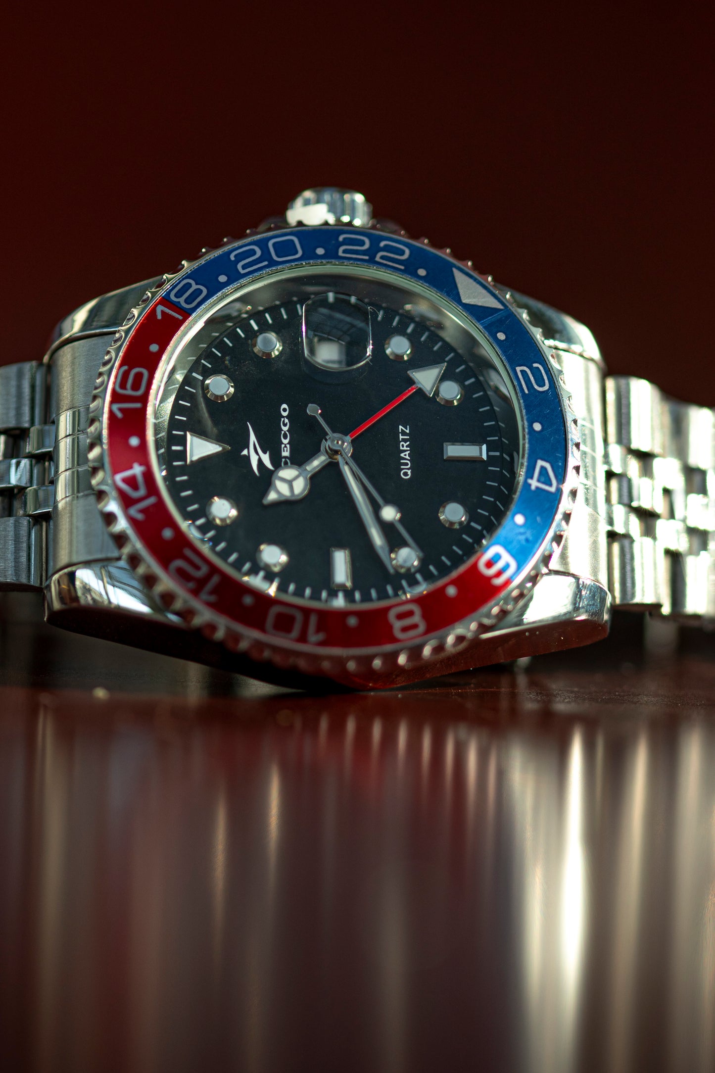 RICECGO STEEL QUARTZ FASHION GMT STYLE WATCH