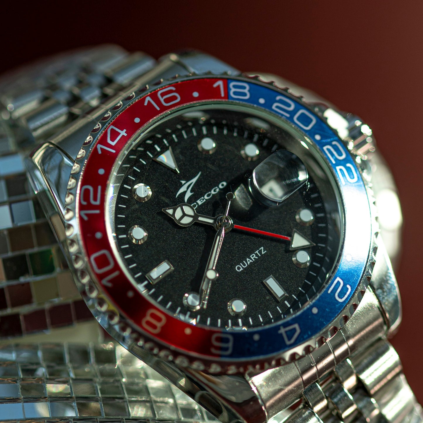 RICECGO STEEL QUARTZ FASHION GMT STYLE WATCH