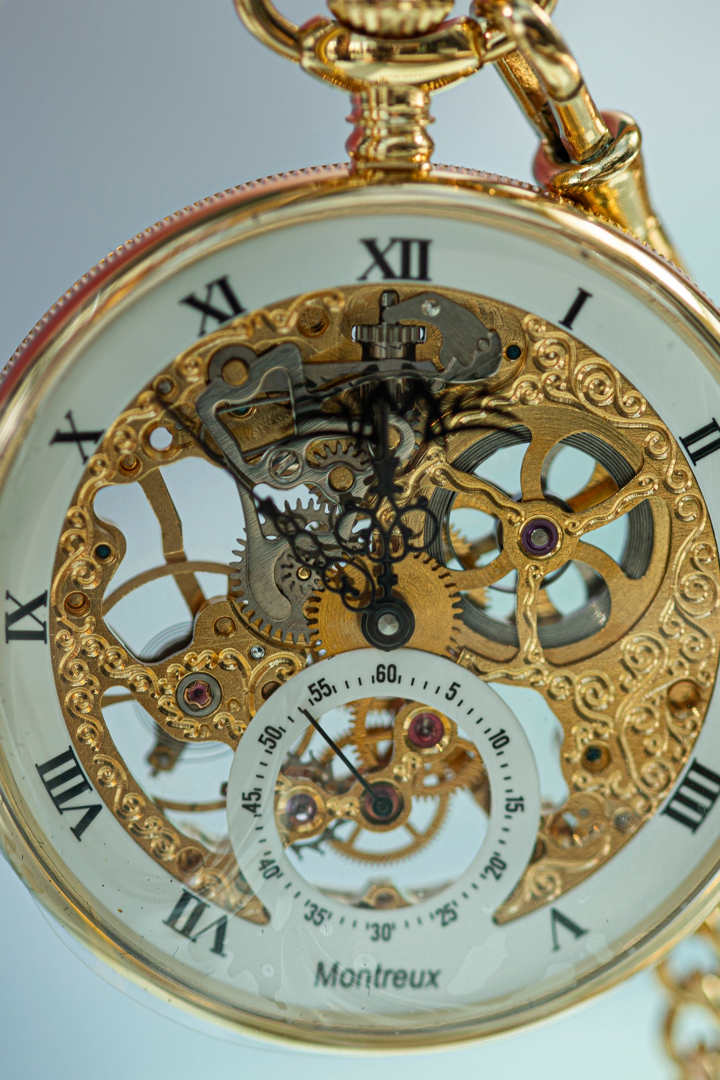 MONTREUX SKELETON GOLD PLATED MANUAL SWISS PRELOVED POCKET WATCH