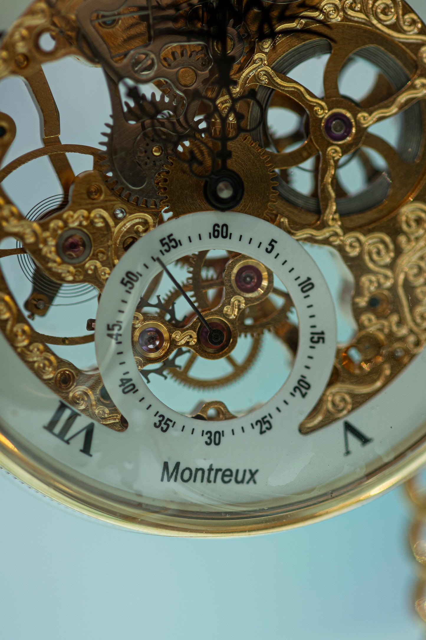 MONTREUX SKELETON GOLD PLATED MANUAL SWISS PRELOVED POCKET WATCH