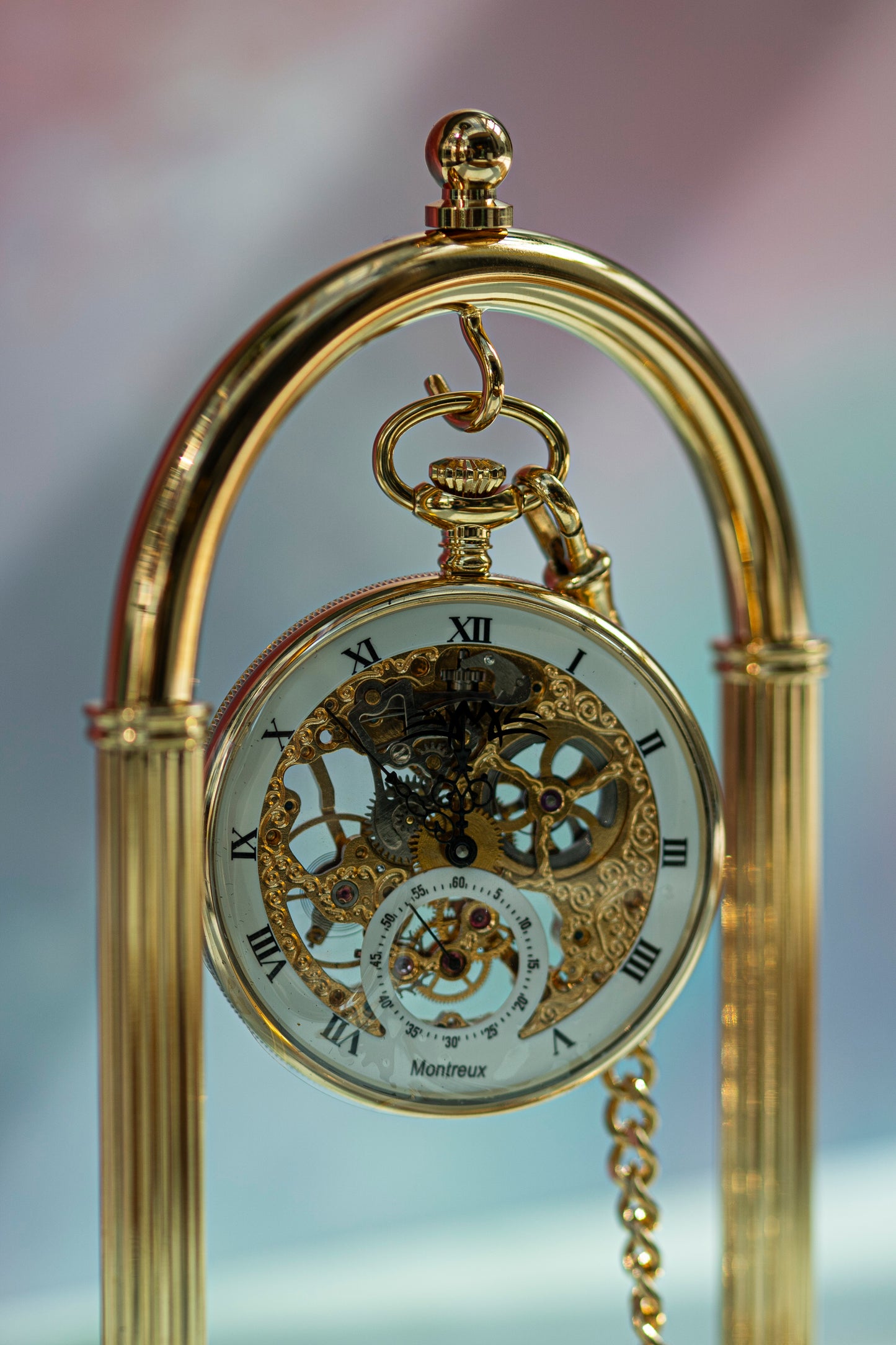 MONTREUX SKELETON GOLD PLATED MANUAL SWISS PRELOVED POCKET WATCH
