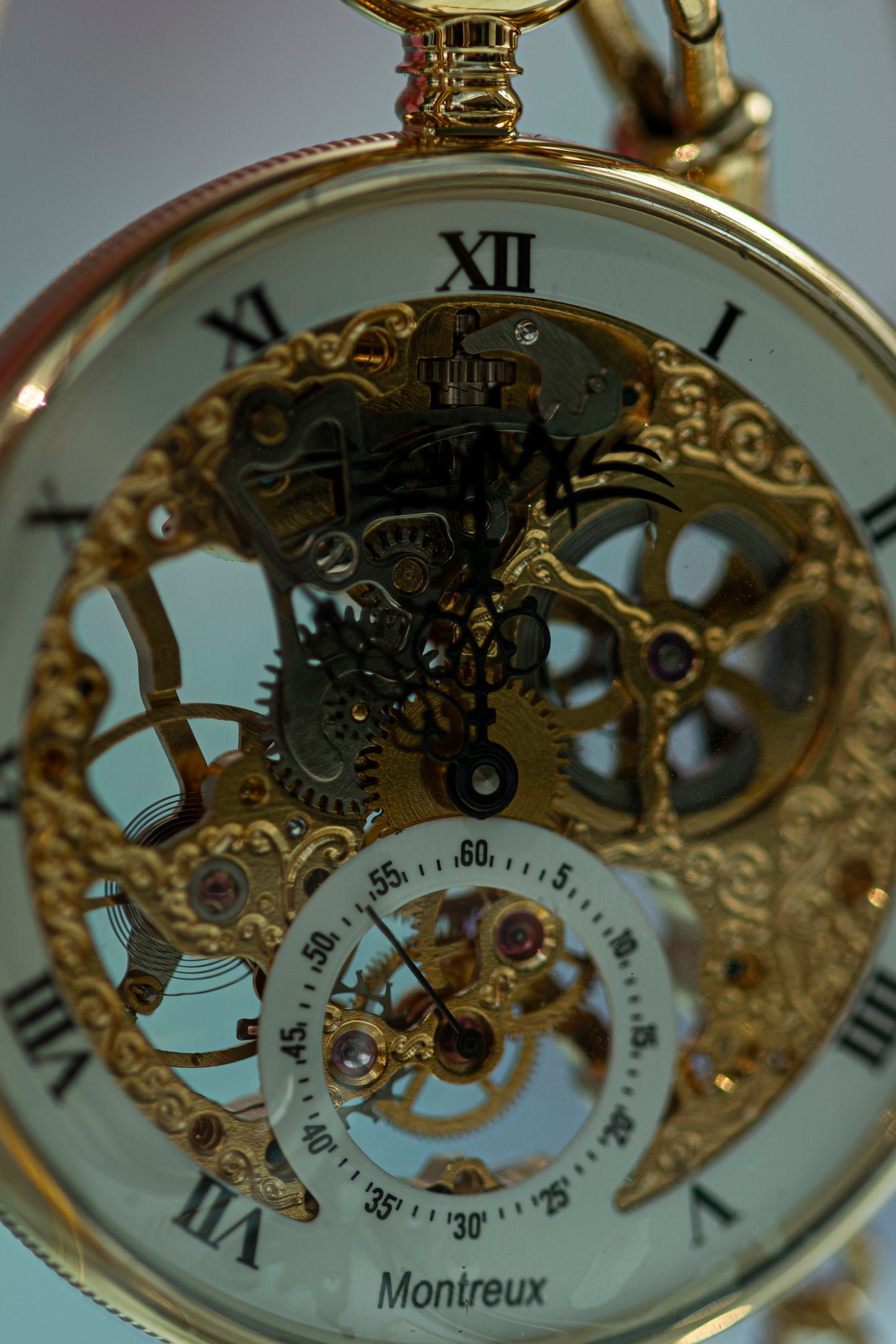 MONTREUX SKELETON GOLD PLATED MANUAL SWISS PRELOVED POCKET WATCH