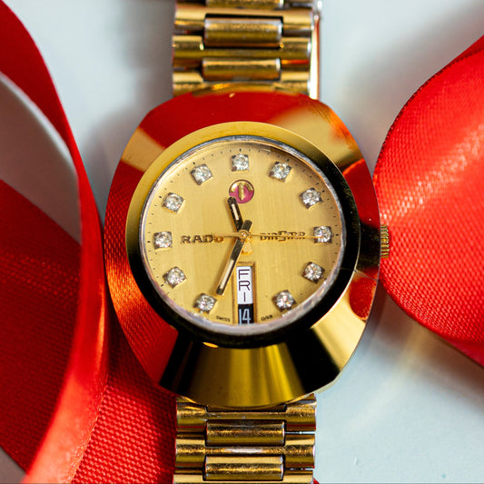 RADO DIASTAR 2000s AUTOMATIC CERAMIC (CRACKED) CASE GOLD PLATED DAY DATE SWISS PRELOVED WATCH