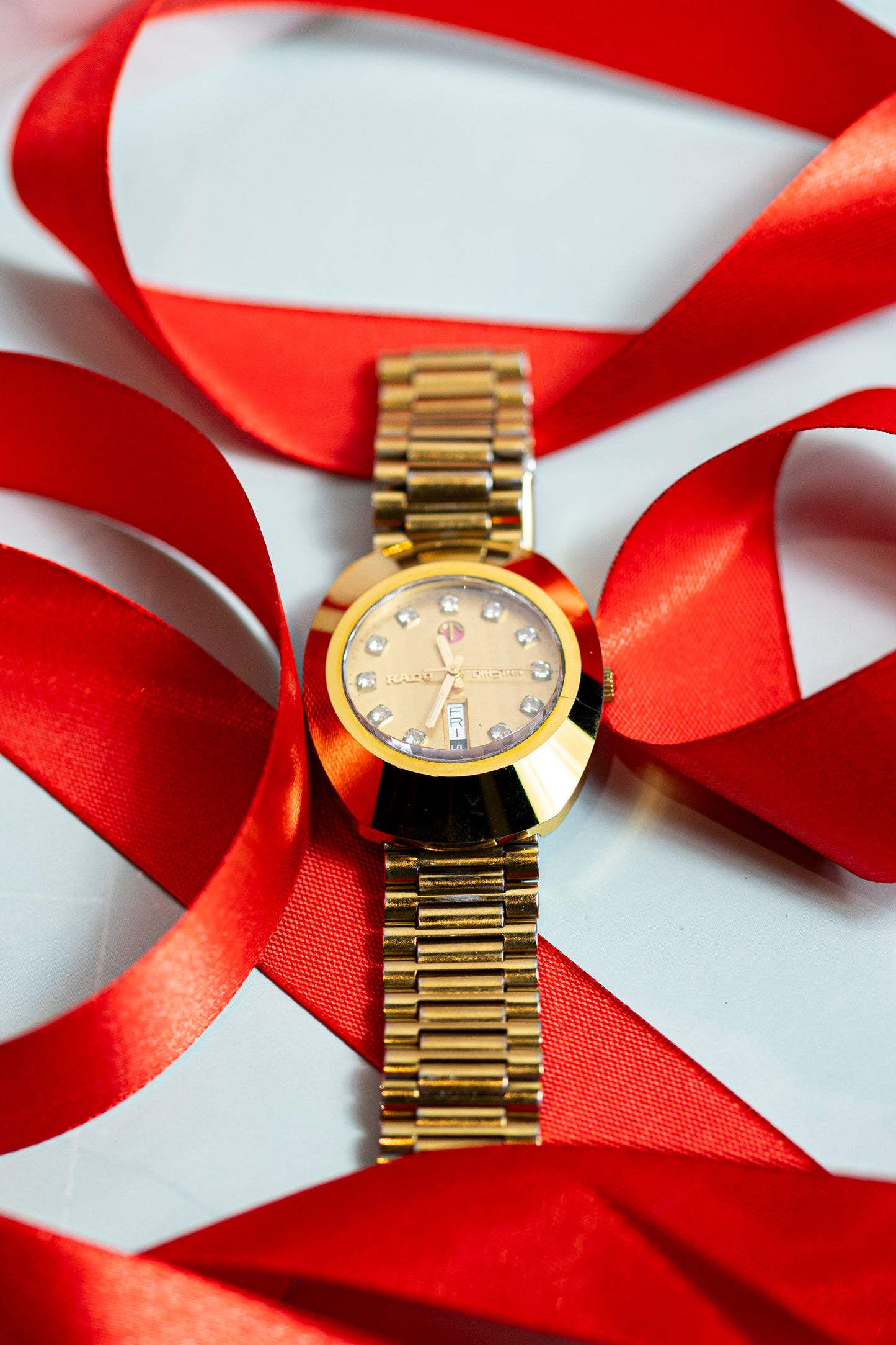 RADO DIASTAR 2000s AUTOMATIC CERAMIC (CRACKED) CASE GOLD PLATED DAY DATE SWISS PRELOVED WATCH