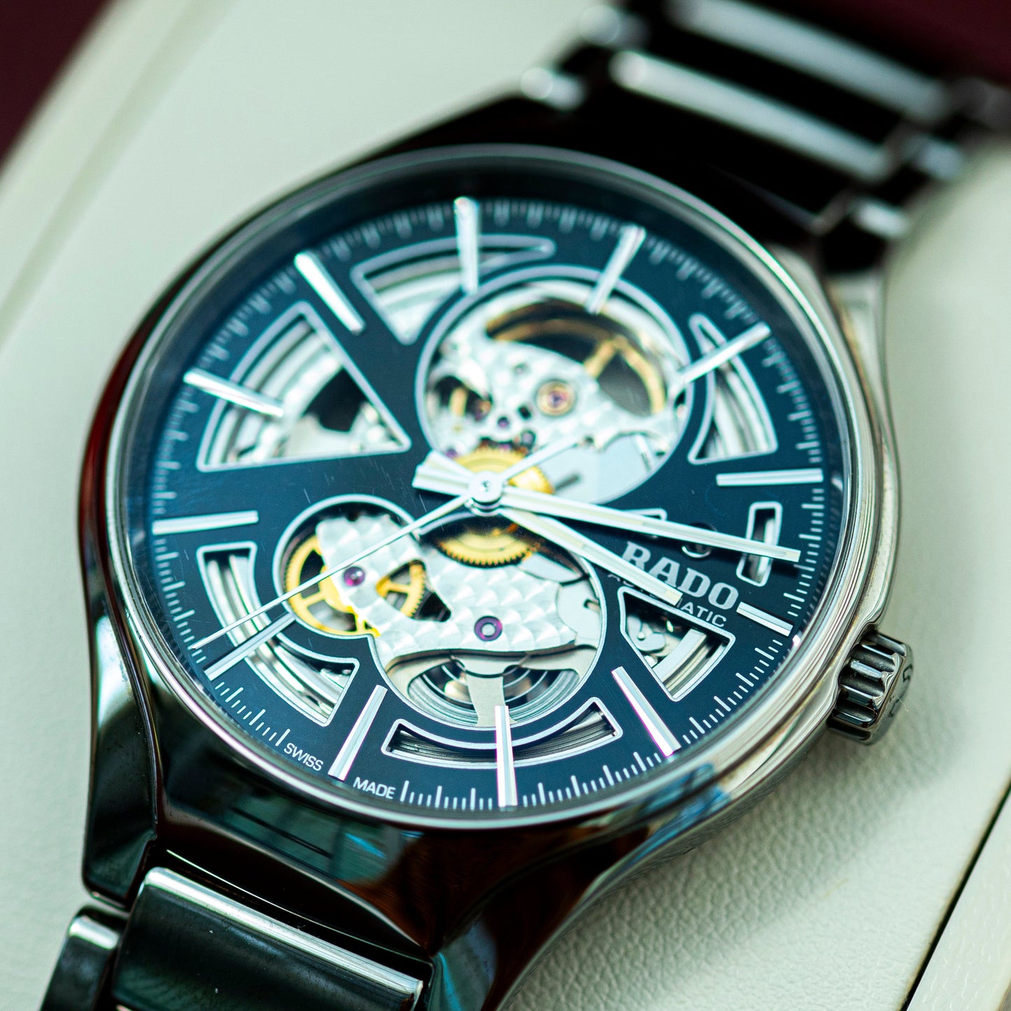 RADO TRUE FULL SET AUTOMATIC OPEN HEART SKELETON BLACK CERAMIC SWISS PRELOVED WATCH