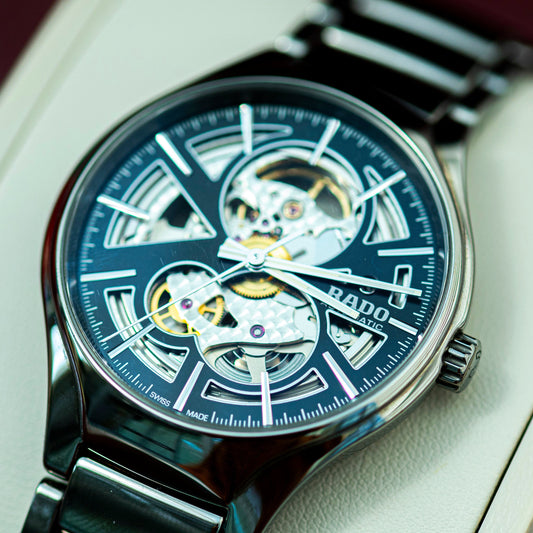 RADO TRUE FULL SET AUTOMATIC OPEN HEART SKELETON BLACK CERAMIC SWISS PRELOVED WATCH