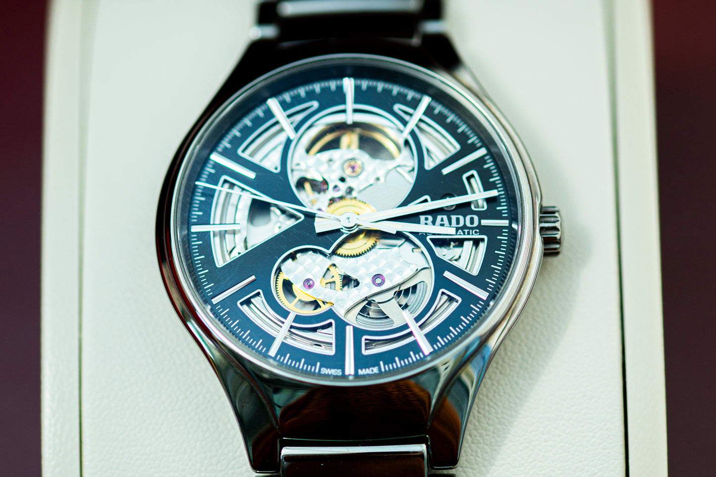 RADO TRUE FULL SET AUTOMATIC OPEN HEART SKELETON BLACK CERAMIC SWISS PRELOVED WATCH