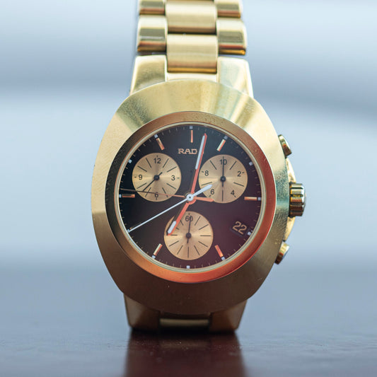 RADO D-STAR CHRONOGRAPH GOLD-TONE BLACK DIAL SWISS QUARTZ PRELOVED WATCH