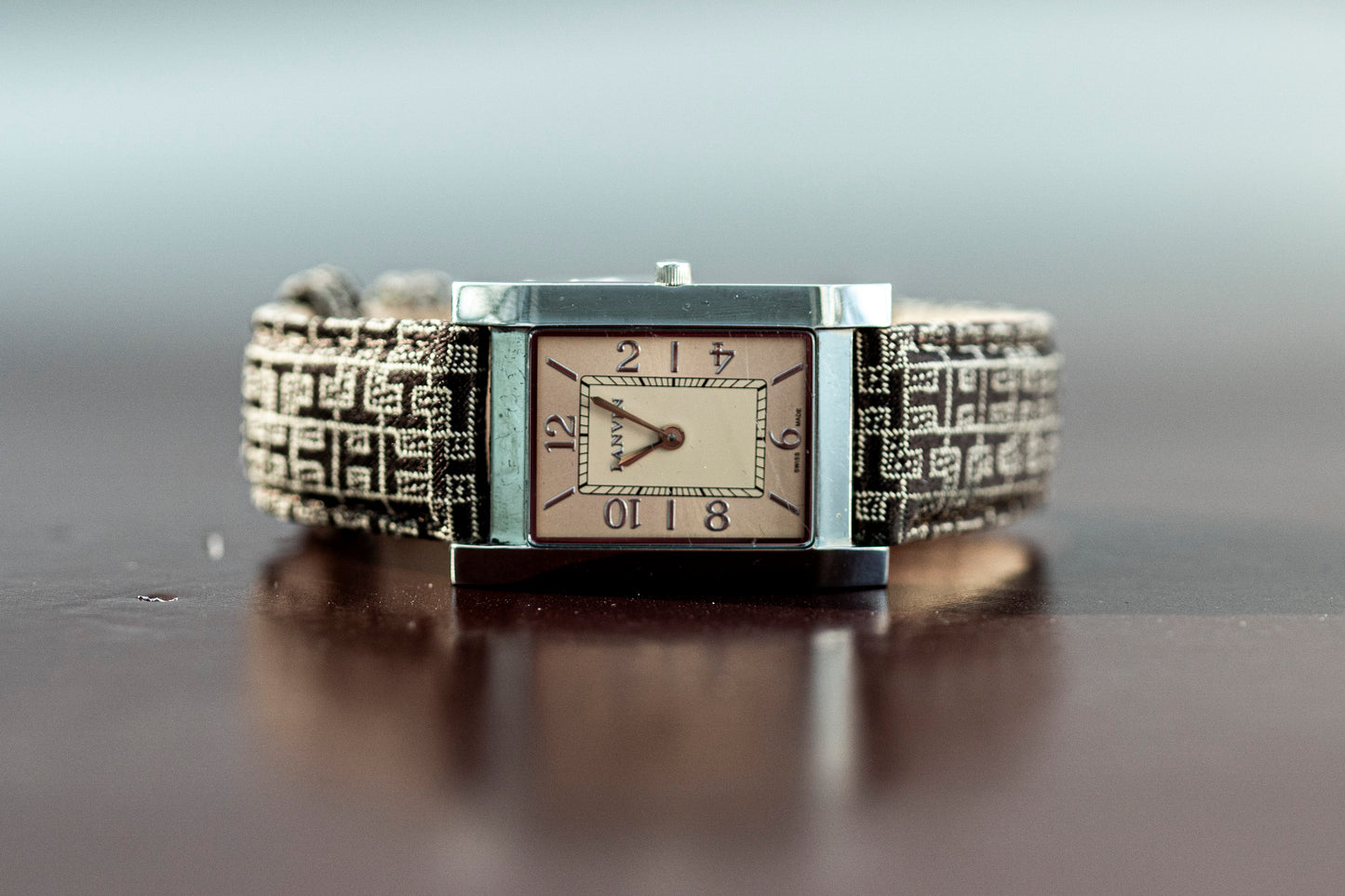 LANVIN RECTANGULAR CHAMPAGNE DIAL STAINLESS STEEL SWISS QUARTZ PRELOVED WATCH