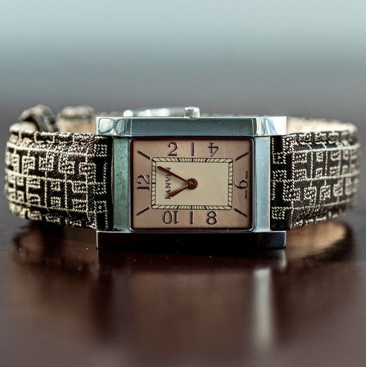 LANVIN RECTANGULAR CHAMPAGNE DIAL STAINLESS STEEL SWISS QUARTZ PRELOVED WATCH