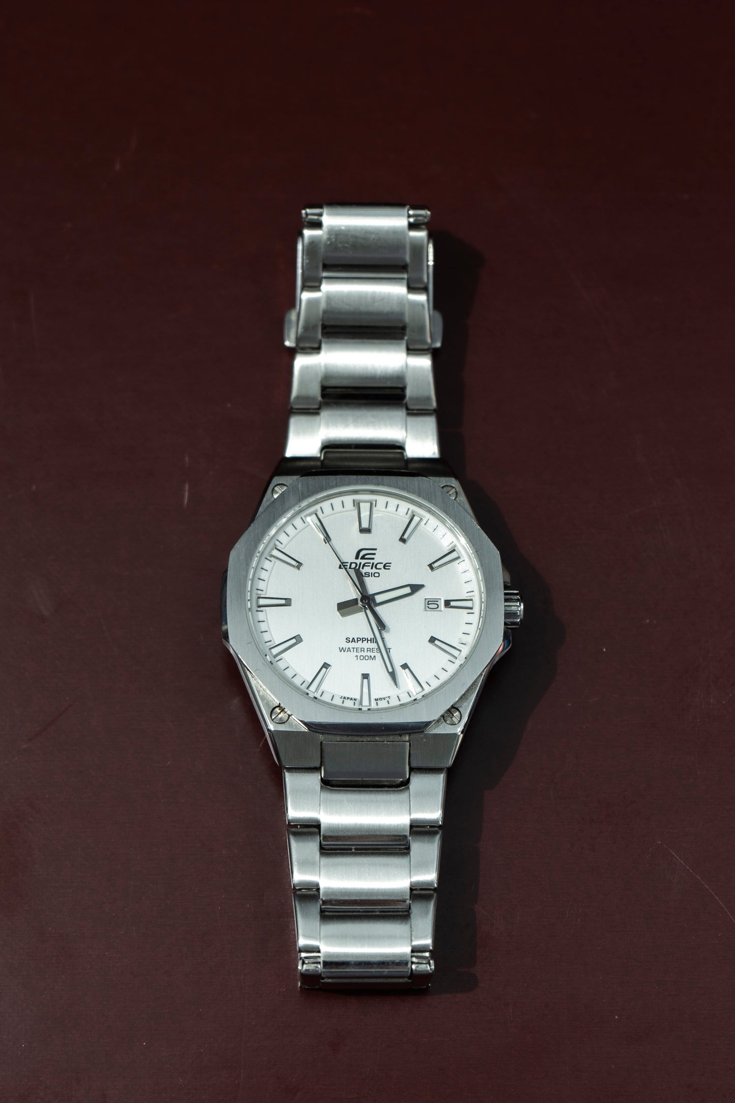 CASIO EDIFICE EFR-S108D-7AV WHITE SUNBURST DIAL SAPPHIRE CRYSTAL JAPAN QUARTZ PRELOVED WATCH
