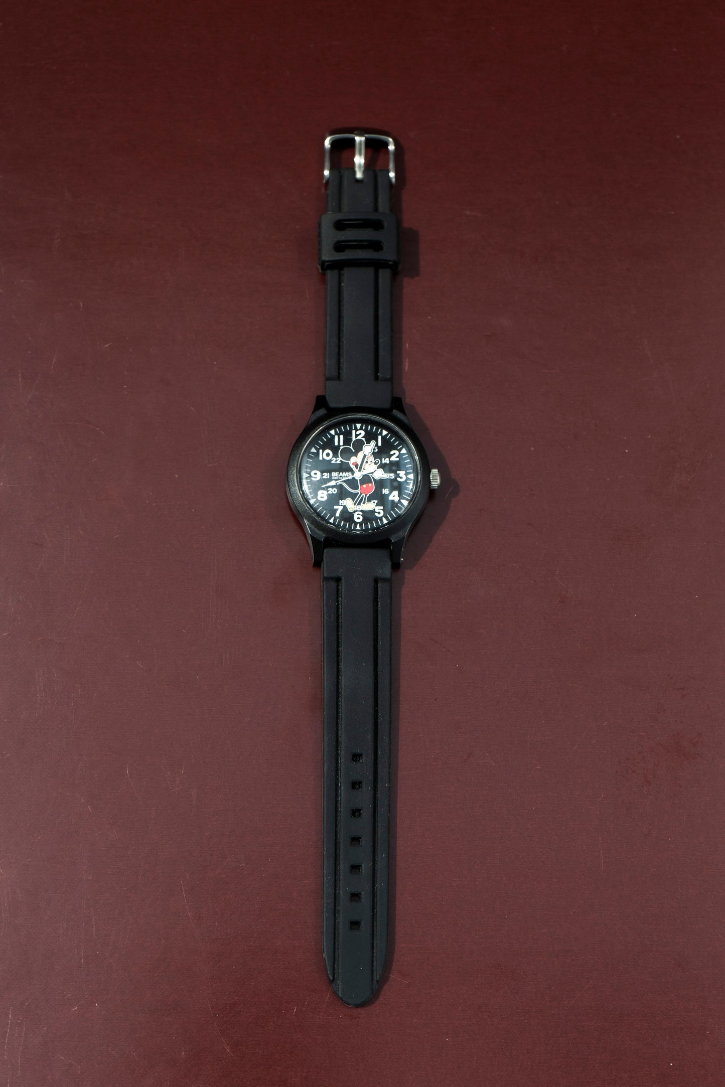 BEAMS × MICKEY MOUSE BLACK QUARTZ PRELOVED WATCH WITH SILICONE STRAP