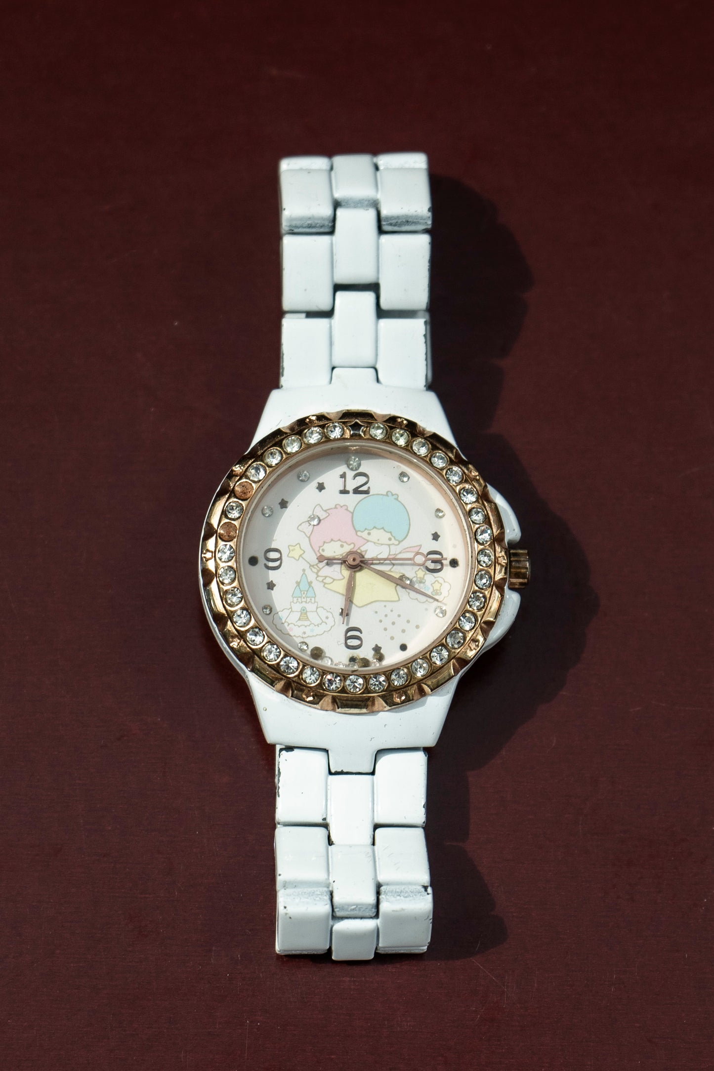 SANRIO LITTLE TWIN STARS WHITE CERAMIC CRYSTAL BEZEL QUARTZ PRELOVED WATCH