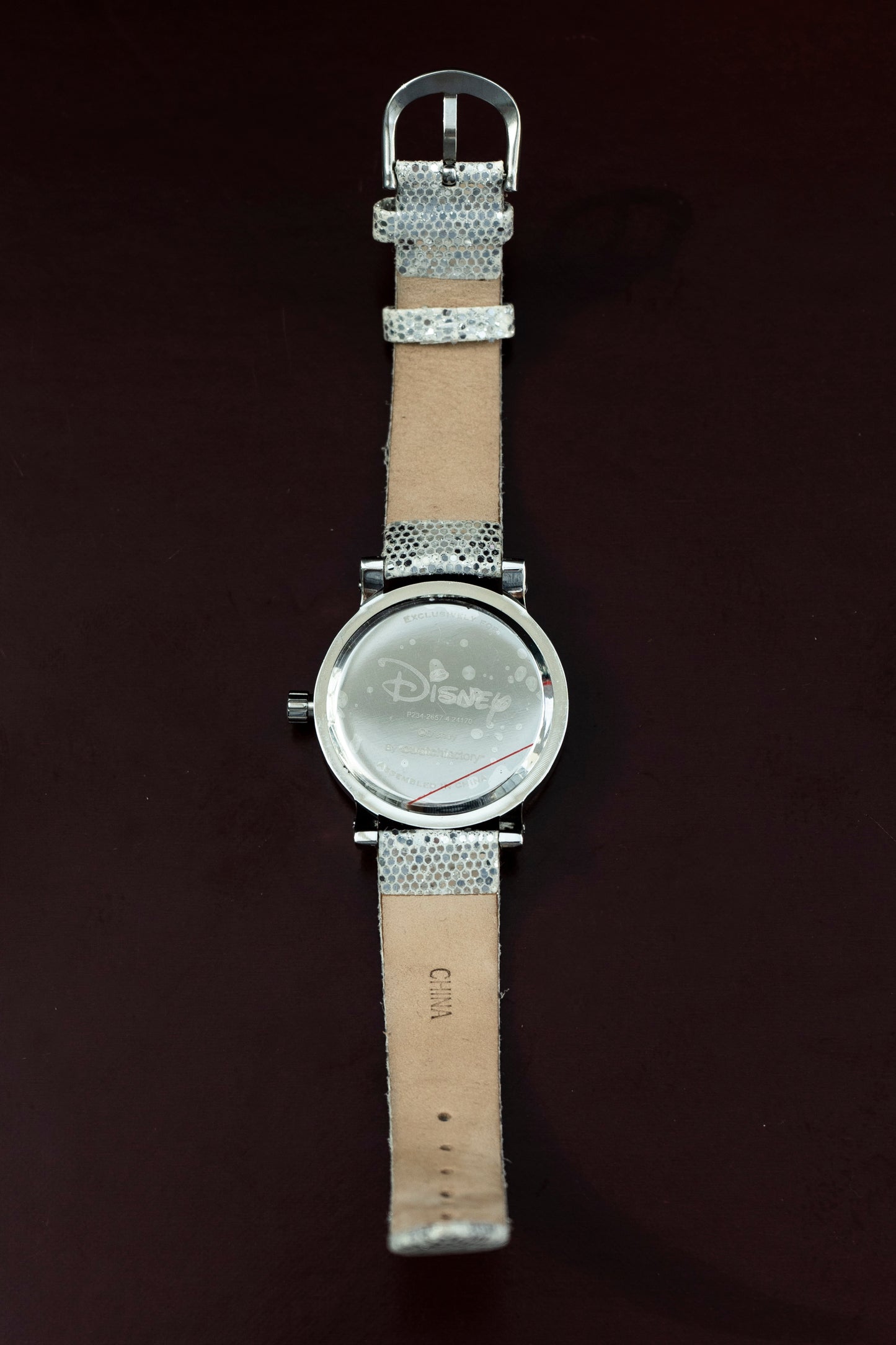 DISNEY MINNIE MOUSE SILVER DIAL QUARTZ PRELOVED WATCH WITH GLITTER STRAP