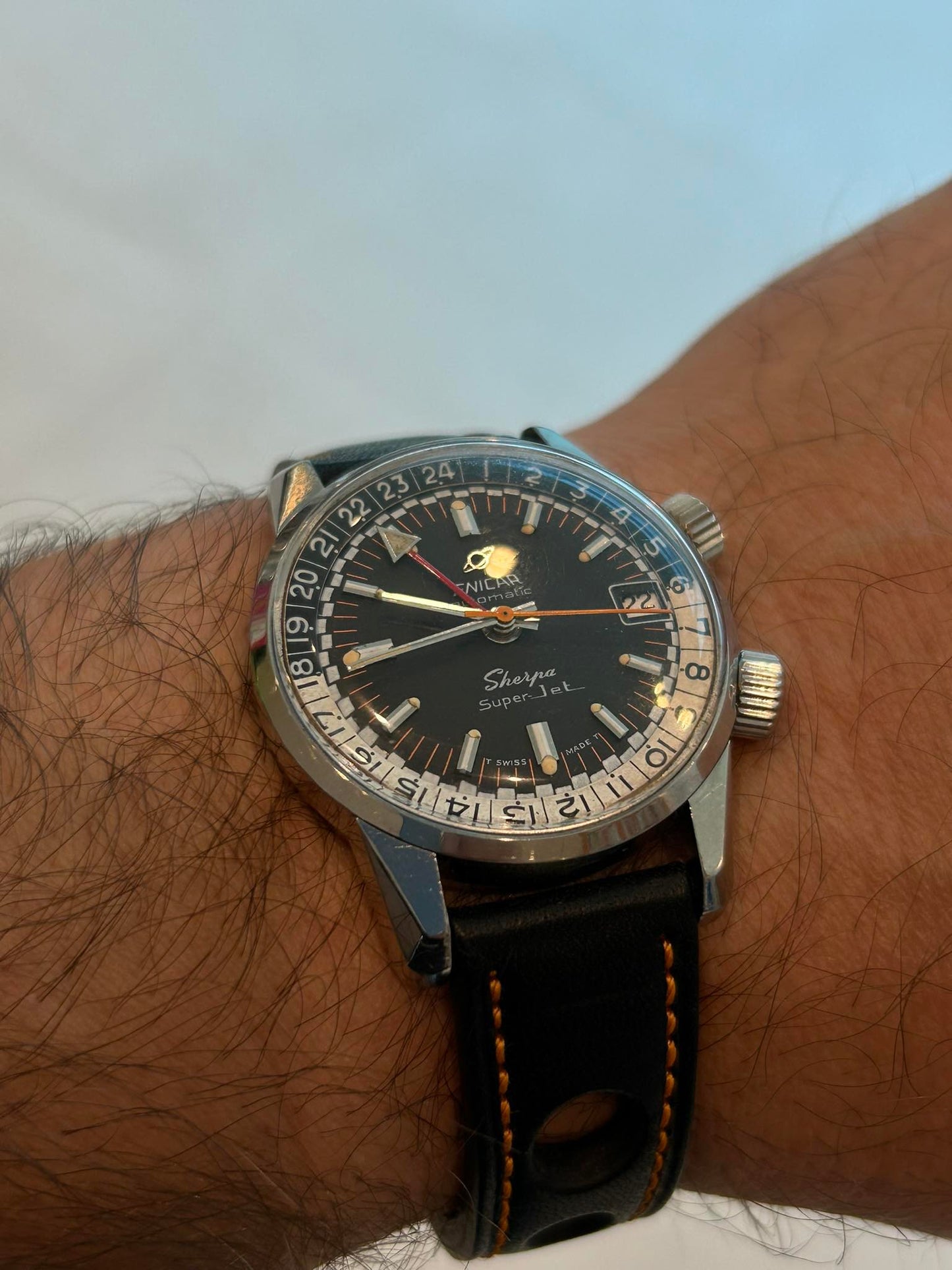 ENICAR SHERPA GMT AUTOMATIC UNIQUE WATCH 1960s IN UNIQUE CONDITION SWISS