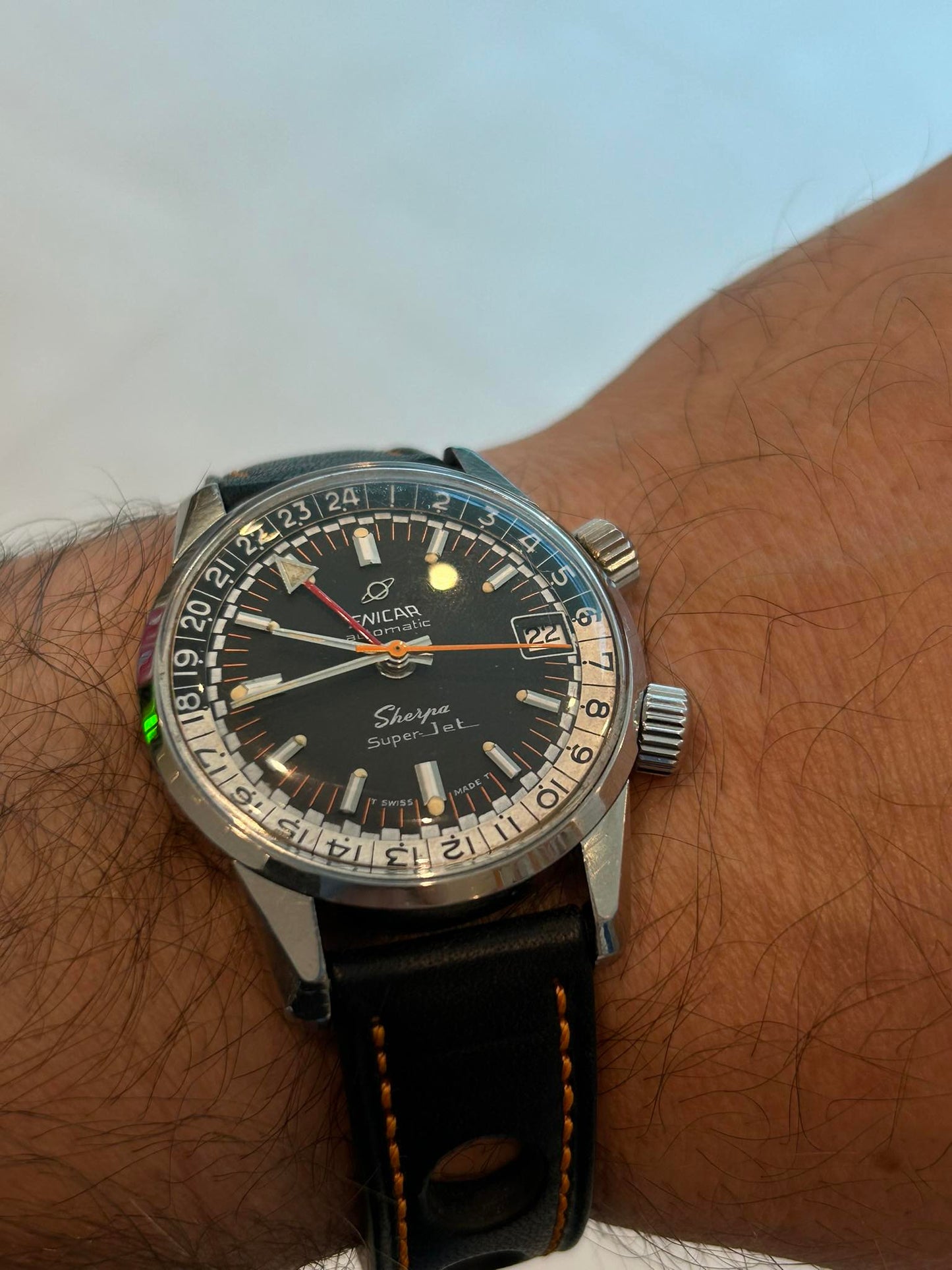 ENICAR SHERPA GMT AUTOMATIC UNIQUE WATCH 1960s IN UNIQUE CONDITION SWISS