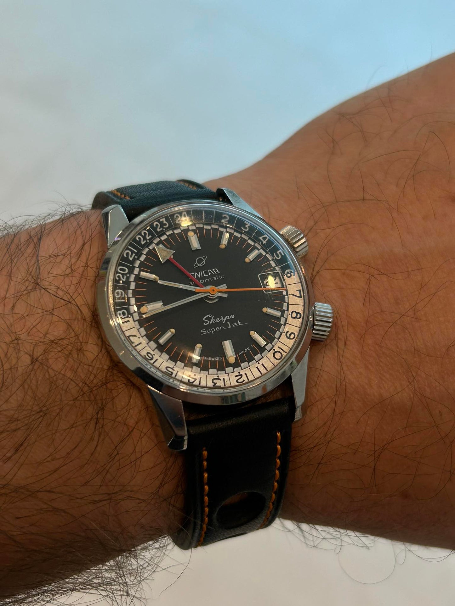 ENICAR SHERPA GMT AUTOMATIC UNIQUE WATCH 1960s IN UNIQUE CONDITION SWISS