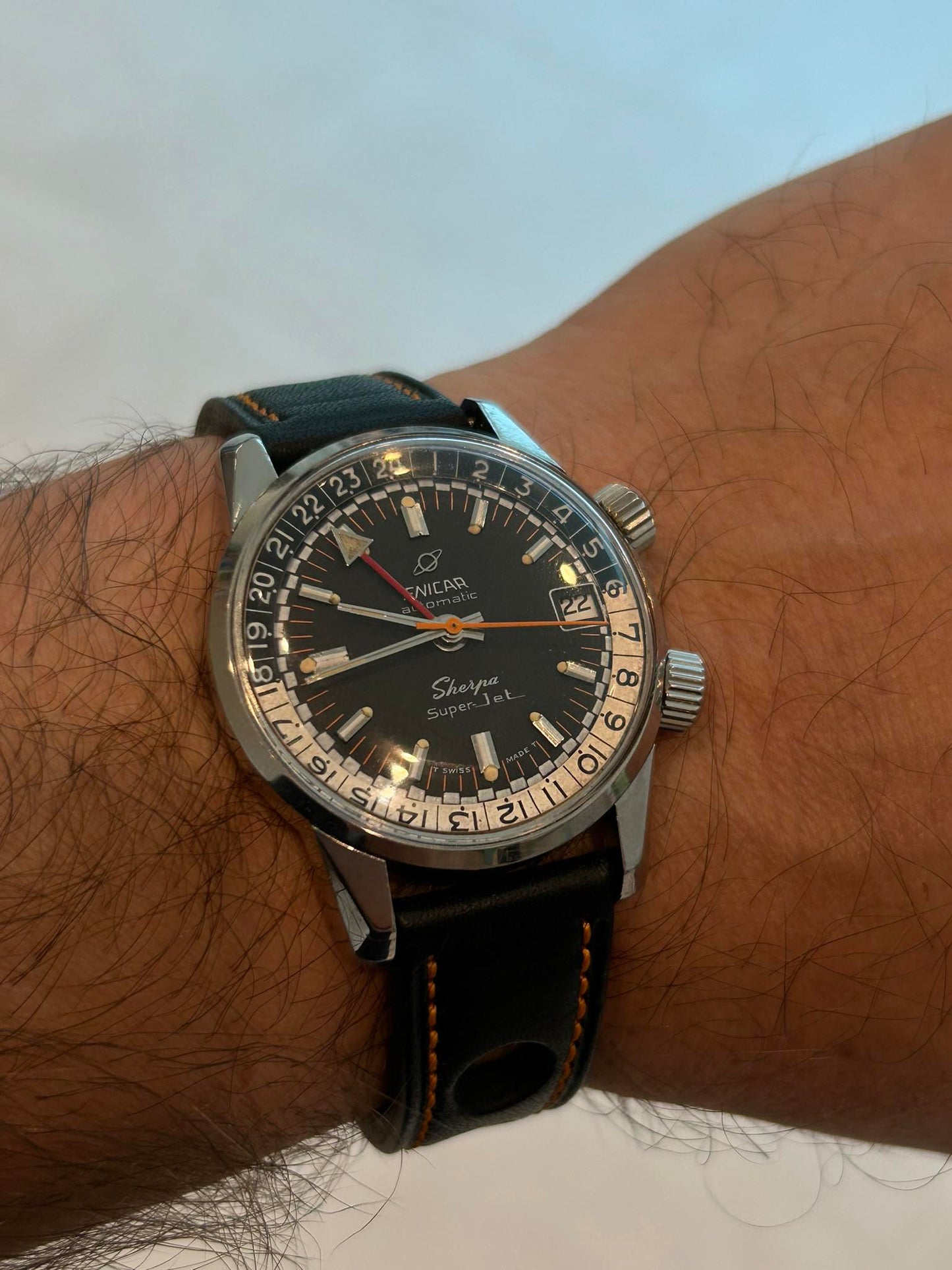 ENICAR SHERPA GMT AUTOMATIC UNIQUE WATCH 1960s IN UNIQUE CONDITION SWISS