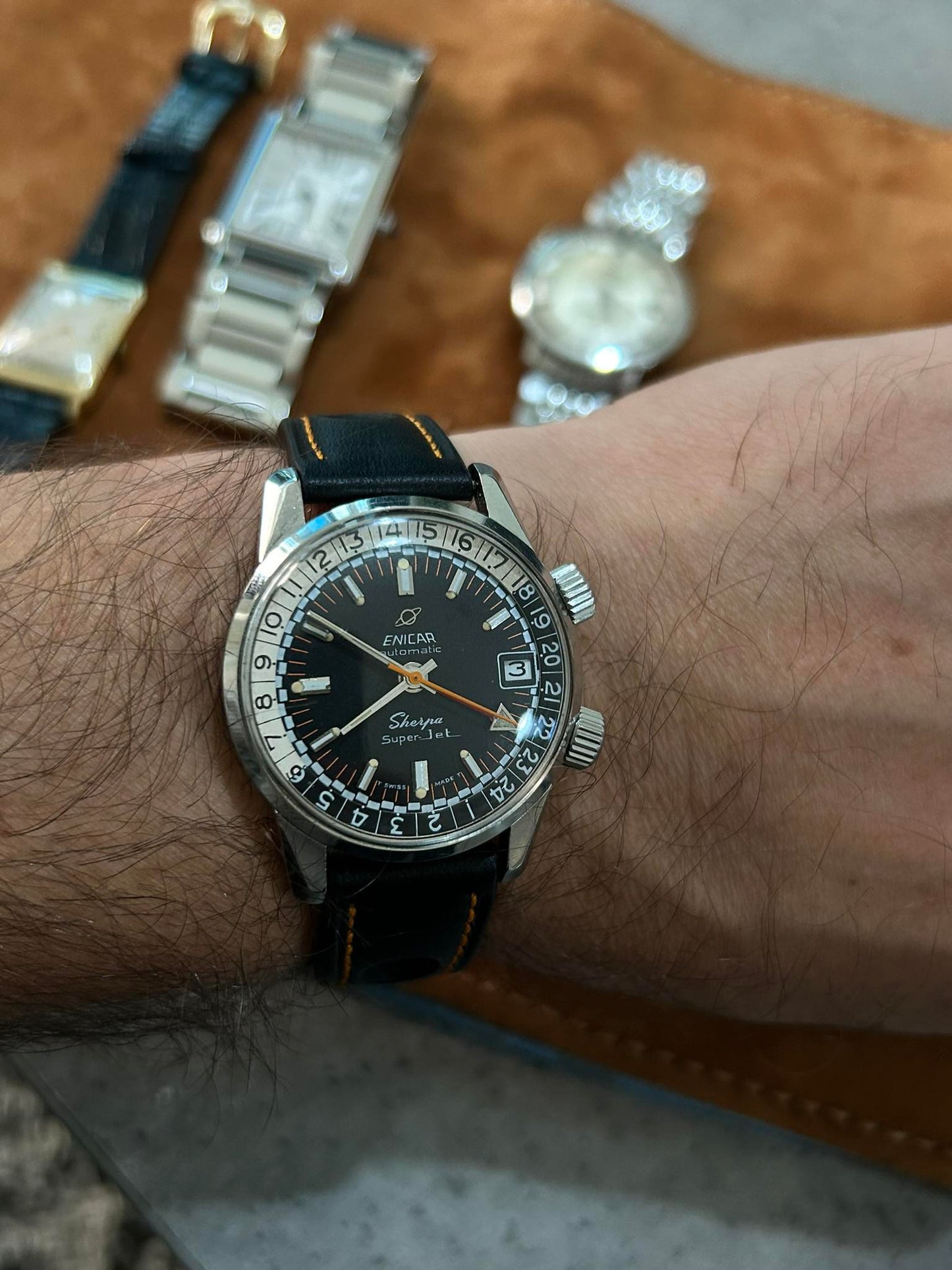 ENICAR SHERPA GMT AUTOMATIC UNIQUE WATCH 1960s IN UNIQUE CONDITION SWISS