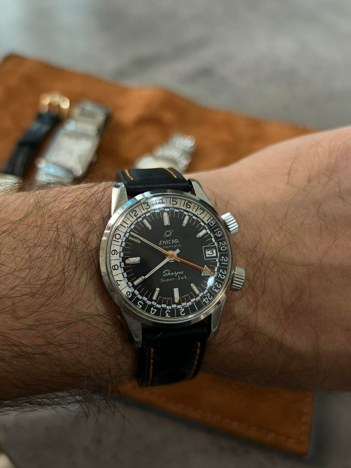 ENICAR SHERPA GMT AUTOMATIC UNIQUE WATCH 1960s IN UNIQUE CONDITION SWISS