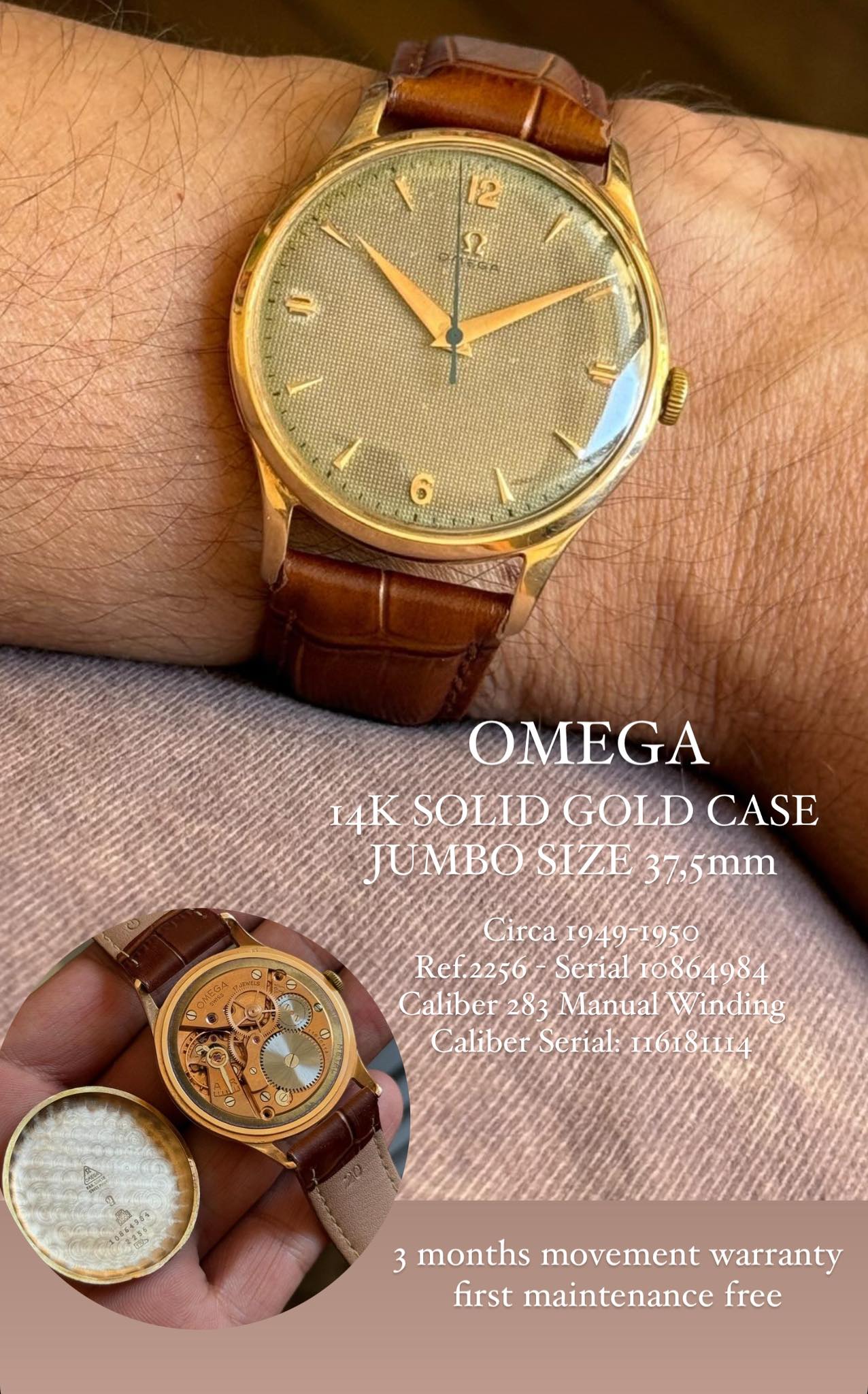 OMEGA VINTAGE SOLID GOLD14K JUMBO MANUAL WINDING 1950s SWISS