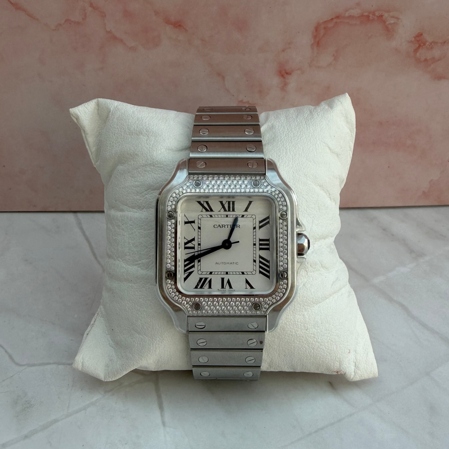 CARTIER SANTOS DE CARTIER FULL SET AUTOMATIC CARTIER DIAMONDS SWISS NEVER USED PRELOVED WATCH