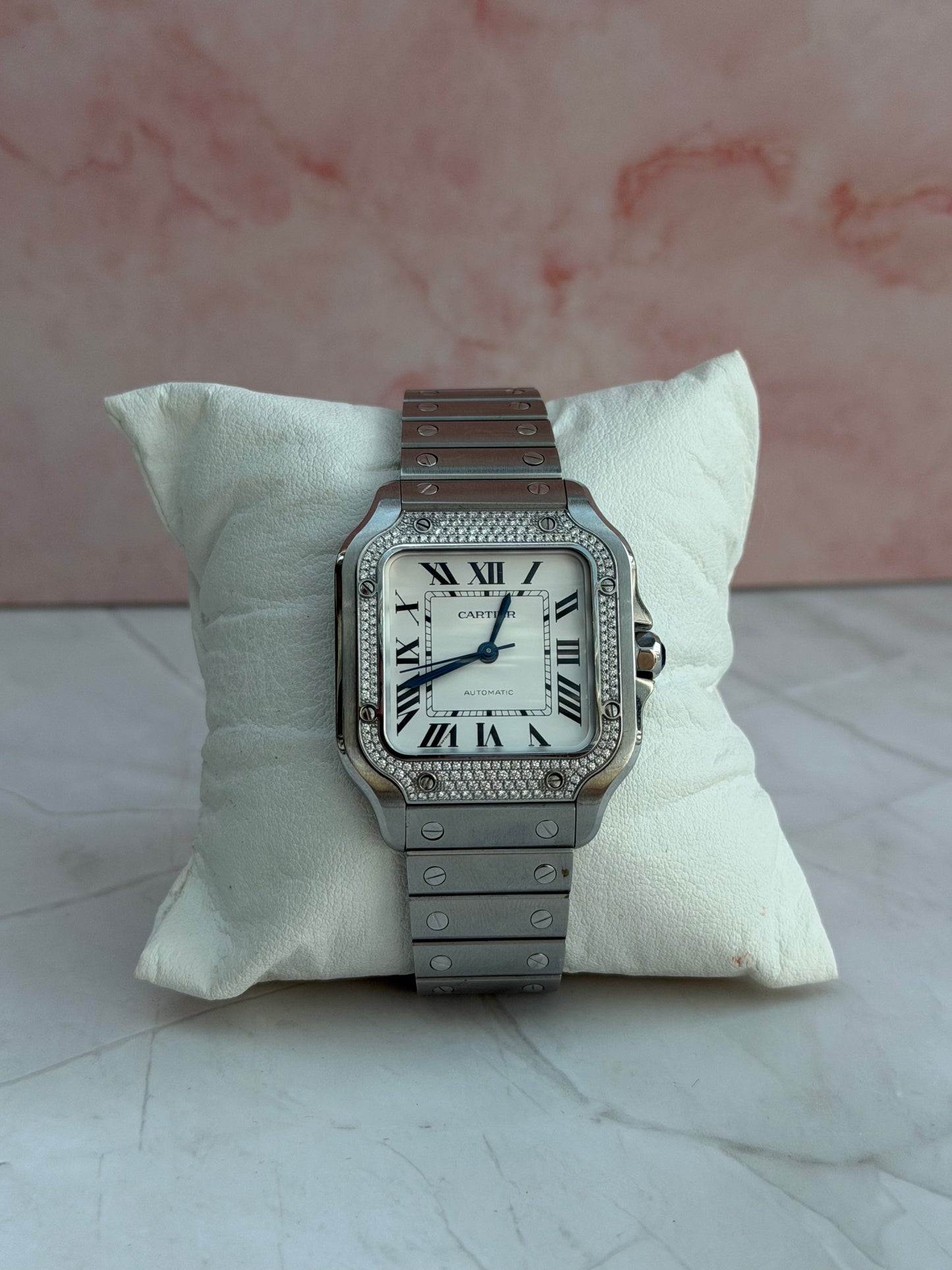 CARTIER SANTOS DE CARTIER FULL SET AUTOMATIC CARTIER DIAMONDS SWISS NEVER USED PRELOVED WATCH
