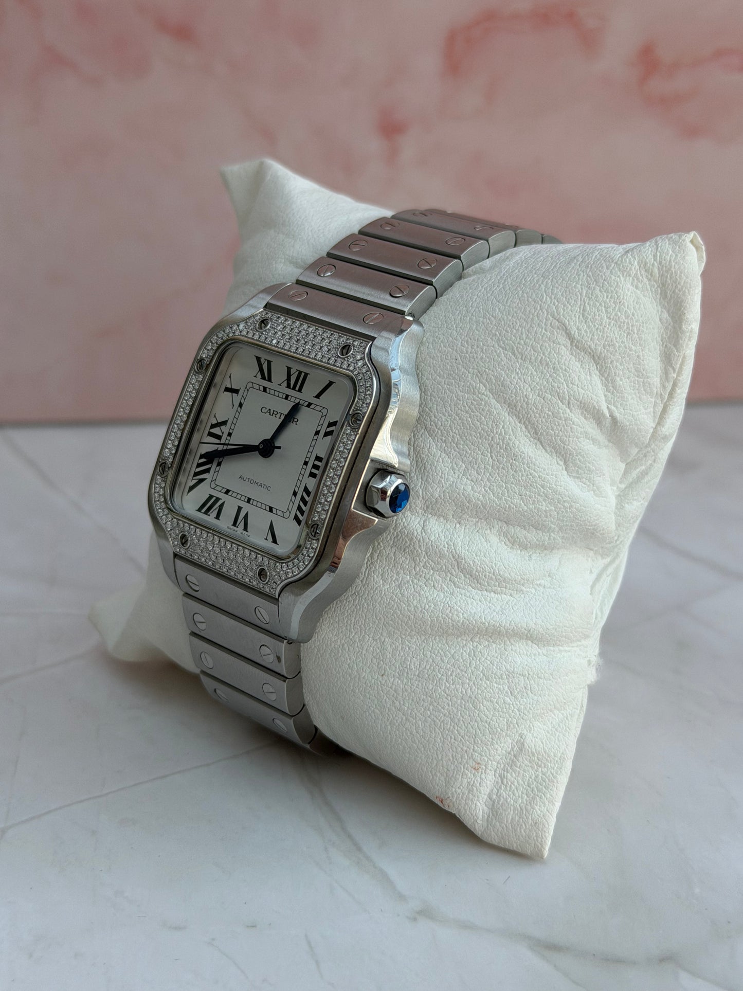CARTIER SANTOS DE CARTIER FULL SET AUTOMATIC CARTIER DIAMONDS SWISS NEVER USED PRELOVED WATCH