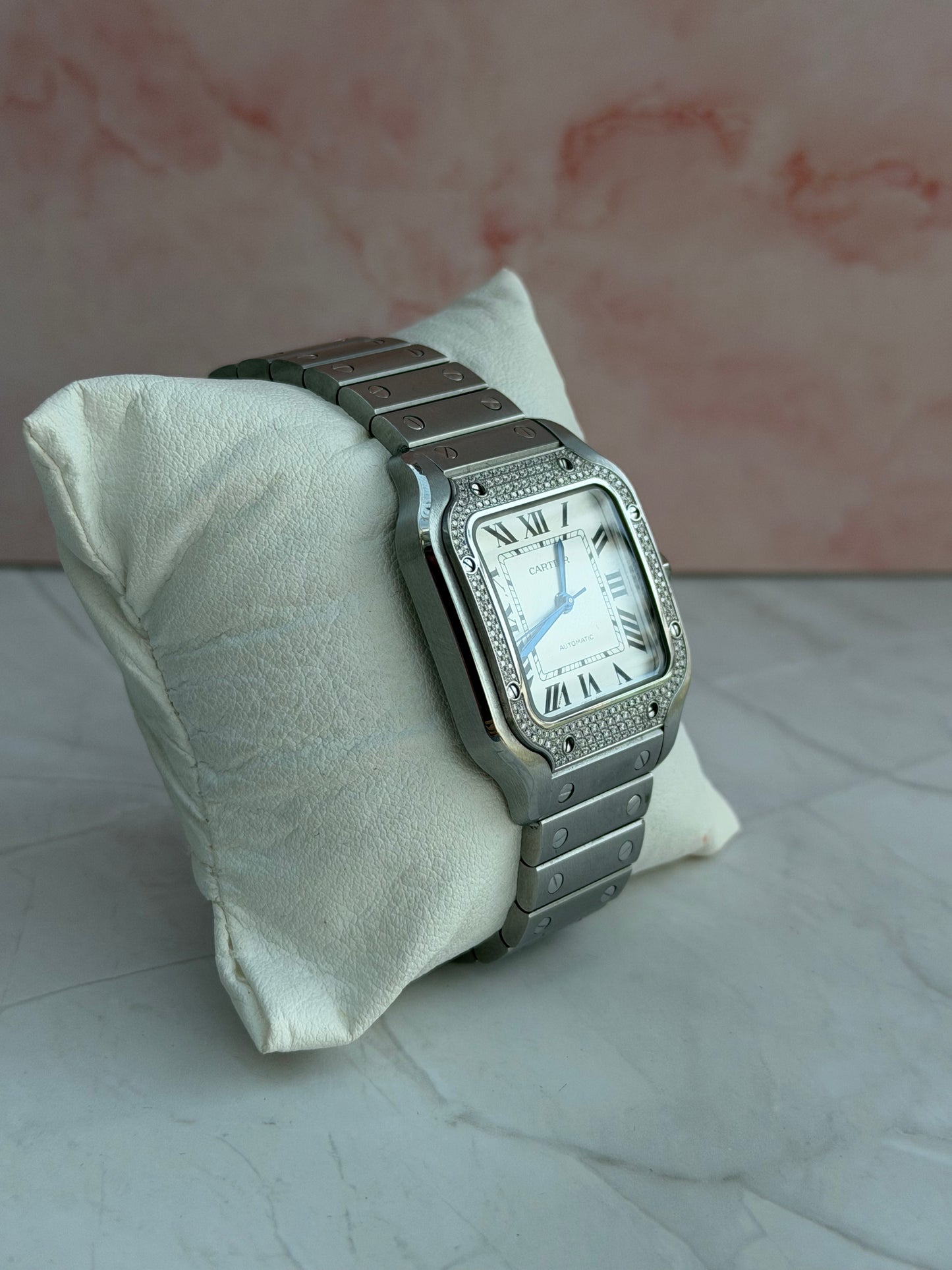 CARTIER SANTOS DE CARTIER FULL SET AUTOMATIC CARTIER DIAMONDS SWISS NEVER USED PRELOVED WATCH