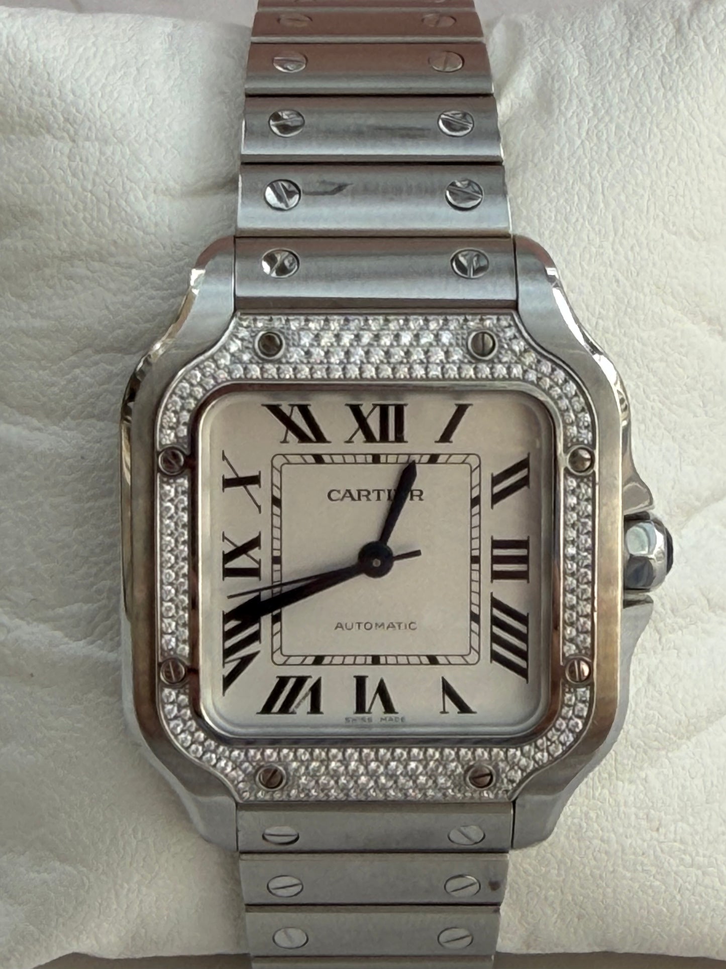 CARTIER SANTOS DE CARTIER FULL SET AUTOMATIC CARTIER DIAMONDS SWISS NEVER USED PRELOVED WATCH