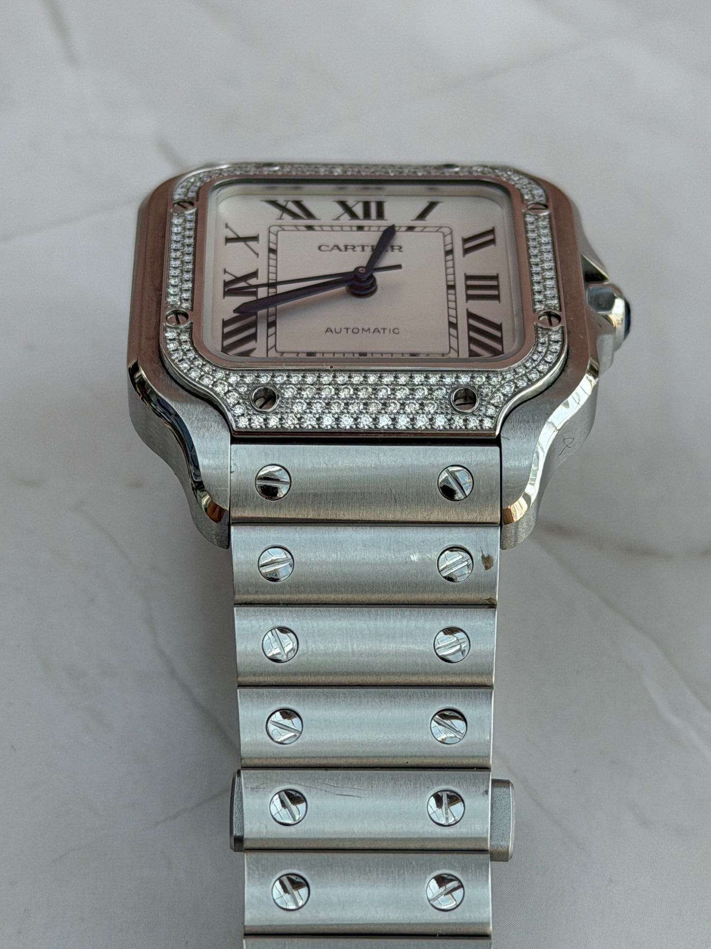 CARTIER SANTOS DE CARTIER FULL SET AUTOMATIC CARTIER DIAMONDS SWISS NEVER USED PRELOVED WATCH