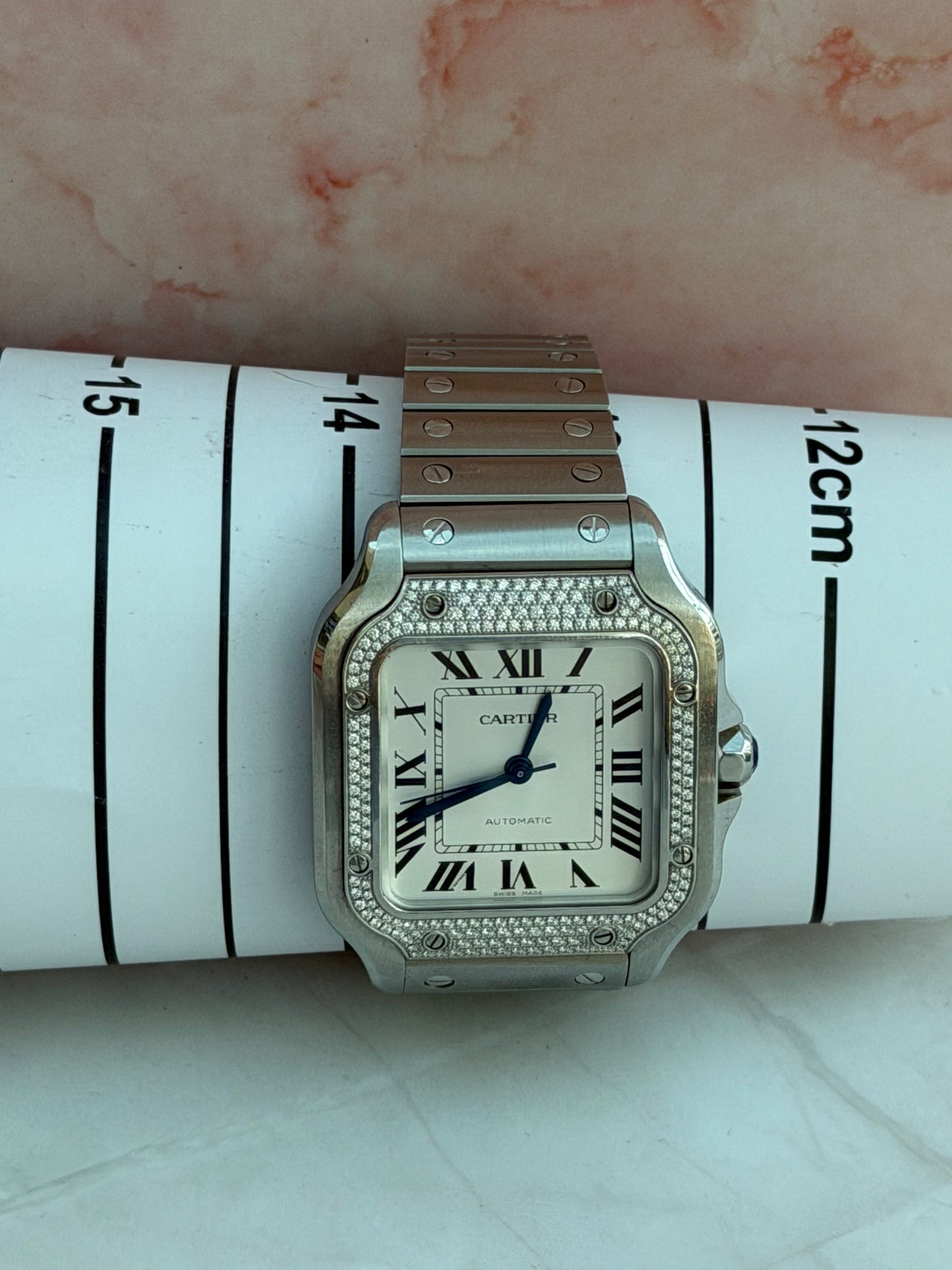 CARTIER SANTOS DE CARTIER FULL SET AUTOMATIC CARTIER DIAMONDS SWISS NEVER USED PRELOVED WATCH
