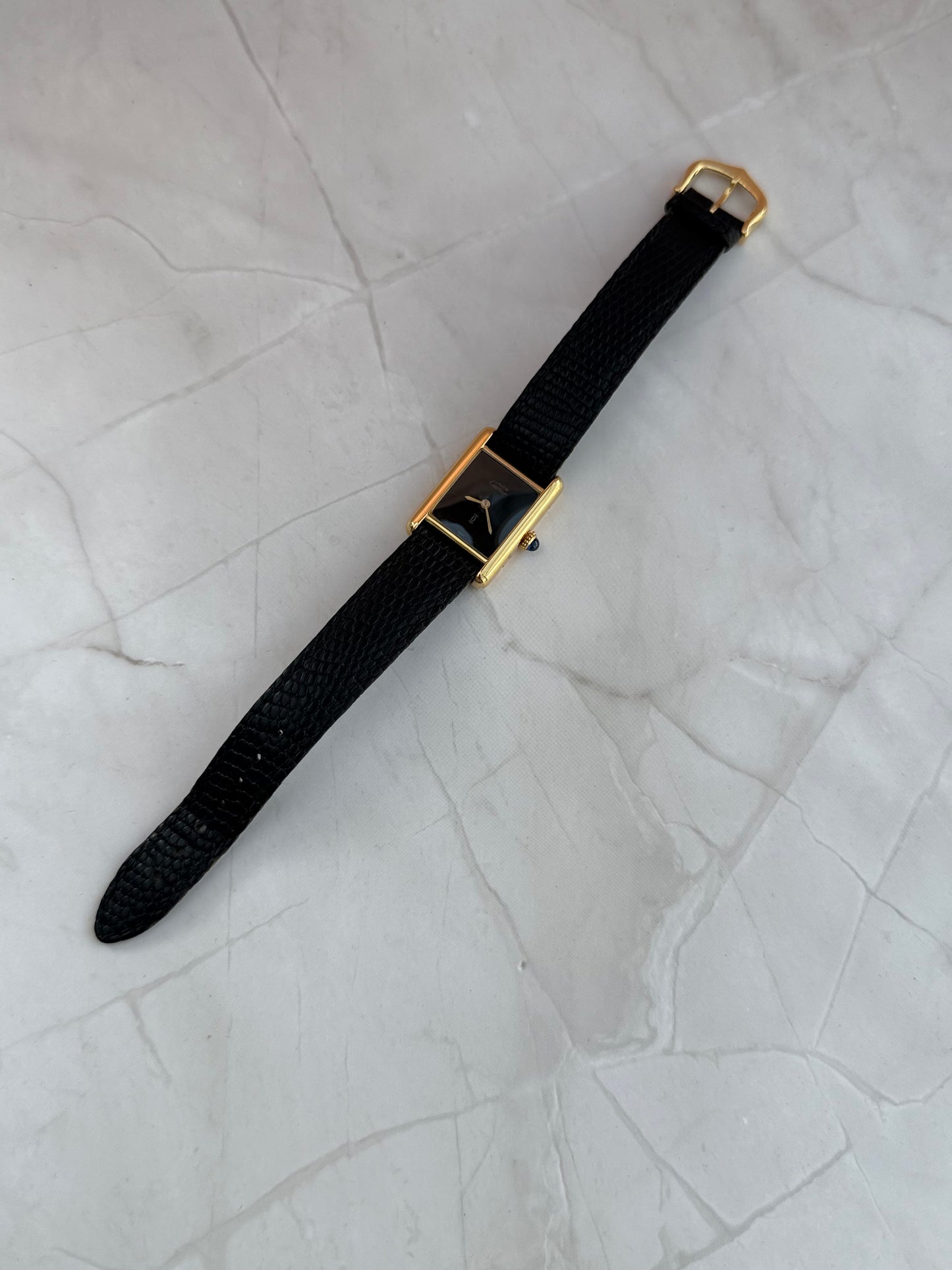 CARTIER TANK MUST BLACK DIAL VERMEIL QUARTZ SWISS WATCH