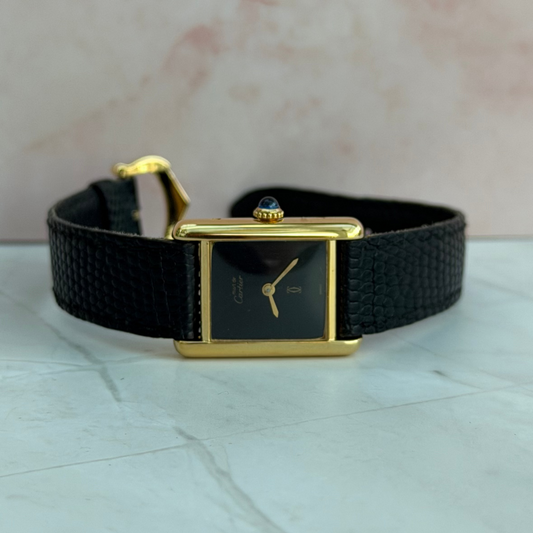 CARTIER TANK MUST BLACK DIAL VERMEIL QUARTZ SWISS WATCH