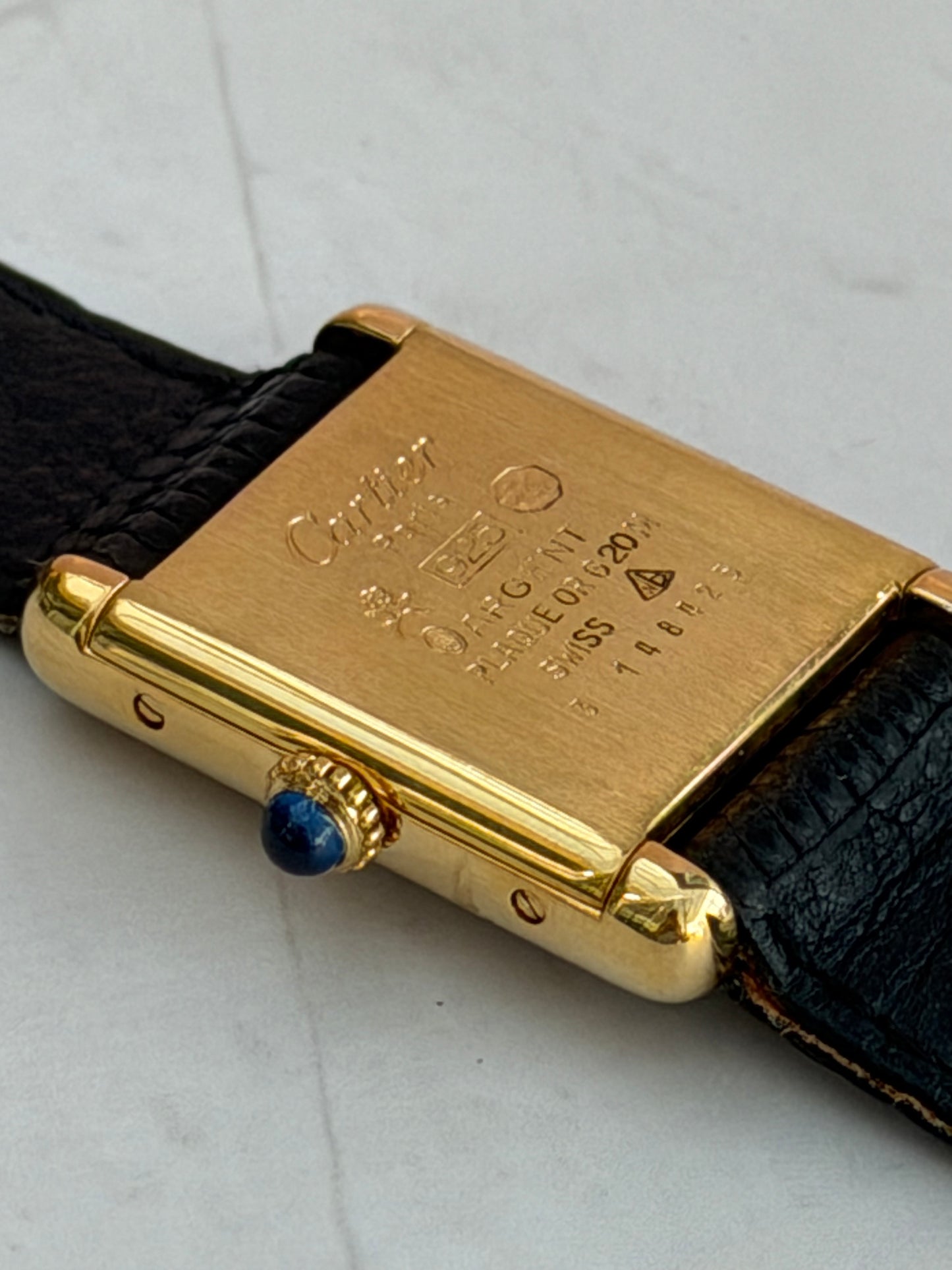 CARTIER TANK MUST BLACK DIAL VERMEIL QUARTZ SWISS WATCH