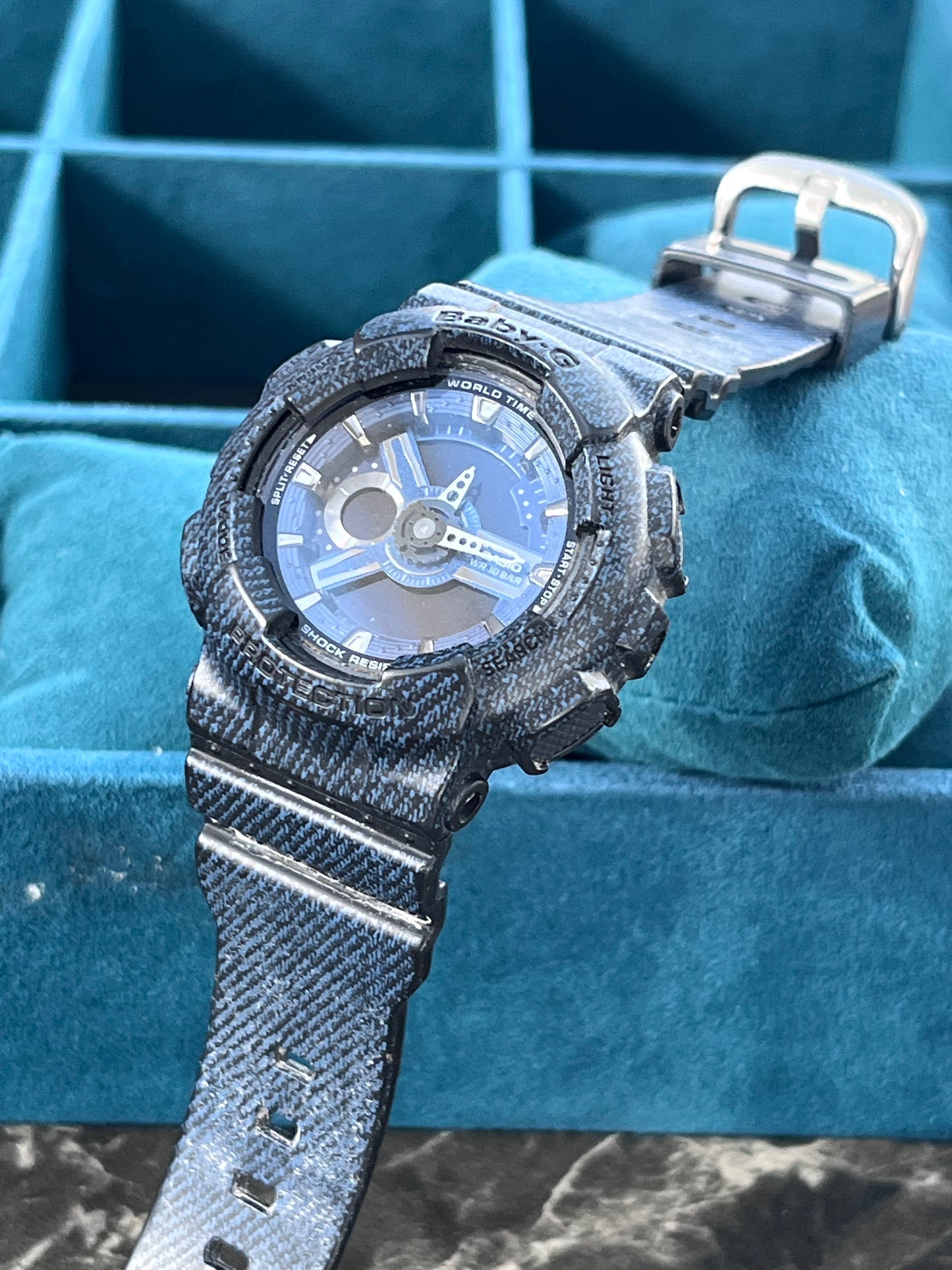 CASIO BABY-G WORLD TIME BLACK DENIM QUARTZ PRELOVED WATCH