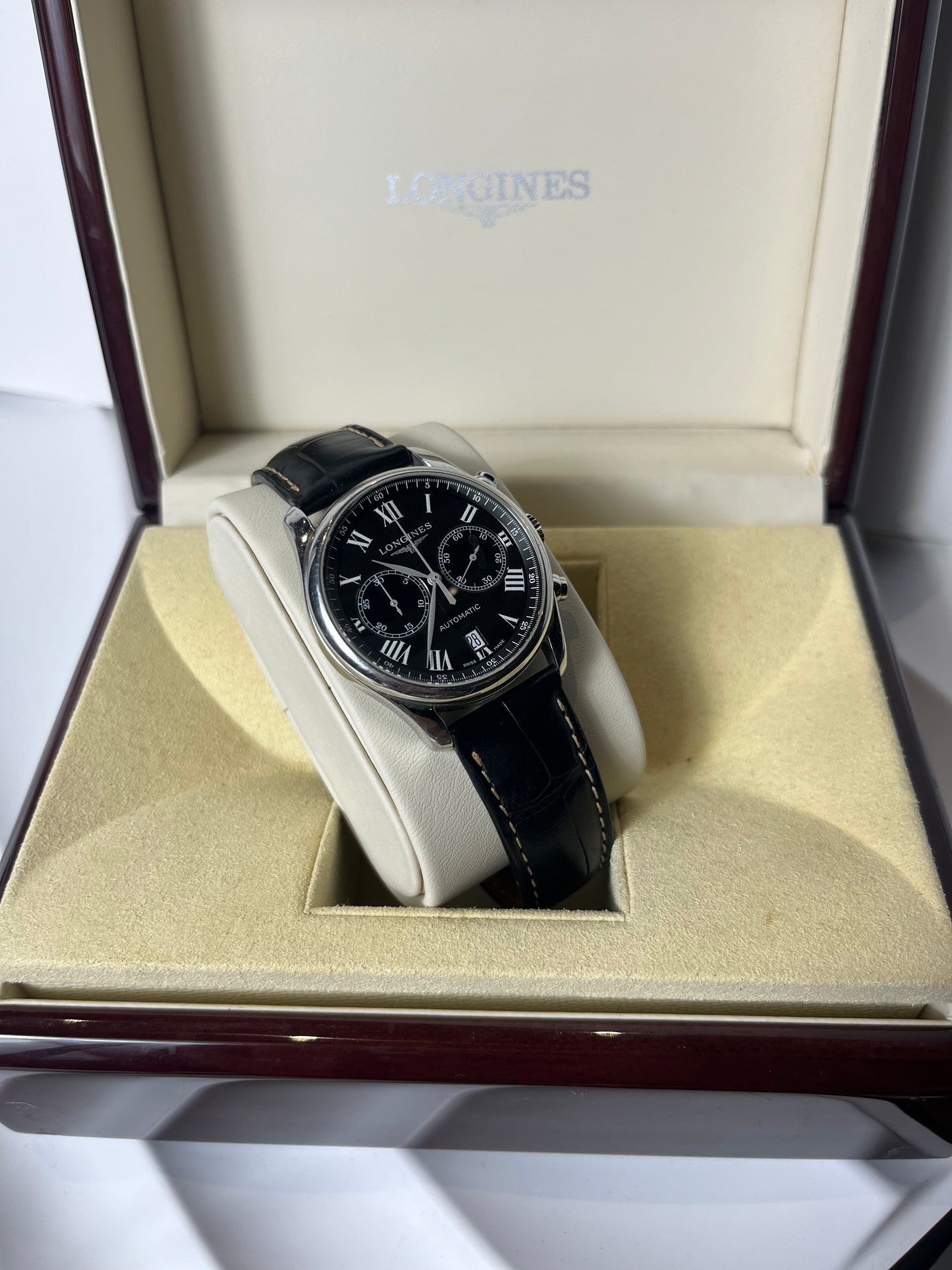 LONGINES MASTER COLLECTION CHRONOGRAPH AUTOMATIC SWISS STEEL PRELOVED GUILLOCHE DIAL WATCH